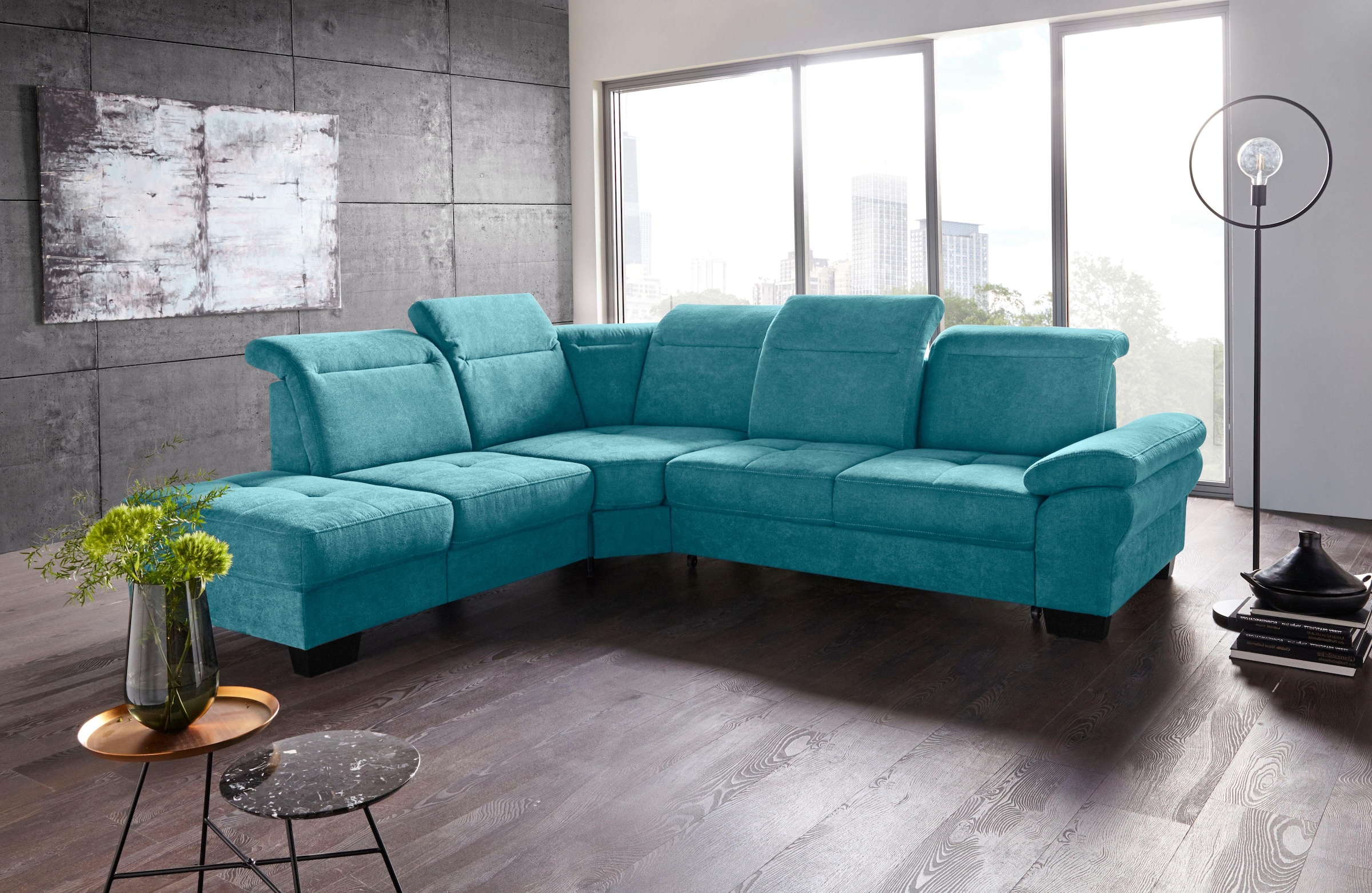 Places of Style Ecksofa »Cornwall L-Form«, incl. Sitztiefenverstellung, mit Bettfunktion und Kopfteilverstellung