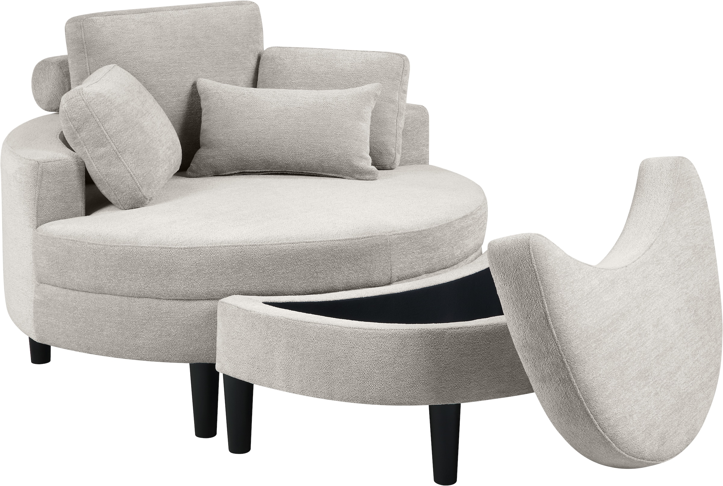 ATLANTIC home collection Loveseat »Ravi«, XXL- Sessel, inklusive Stauraumhocker, Rückenkissen & drei Zierkissen