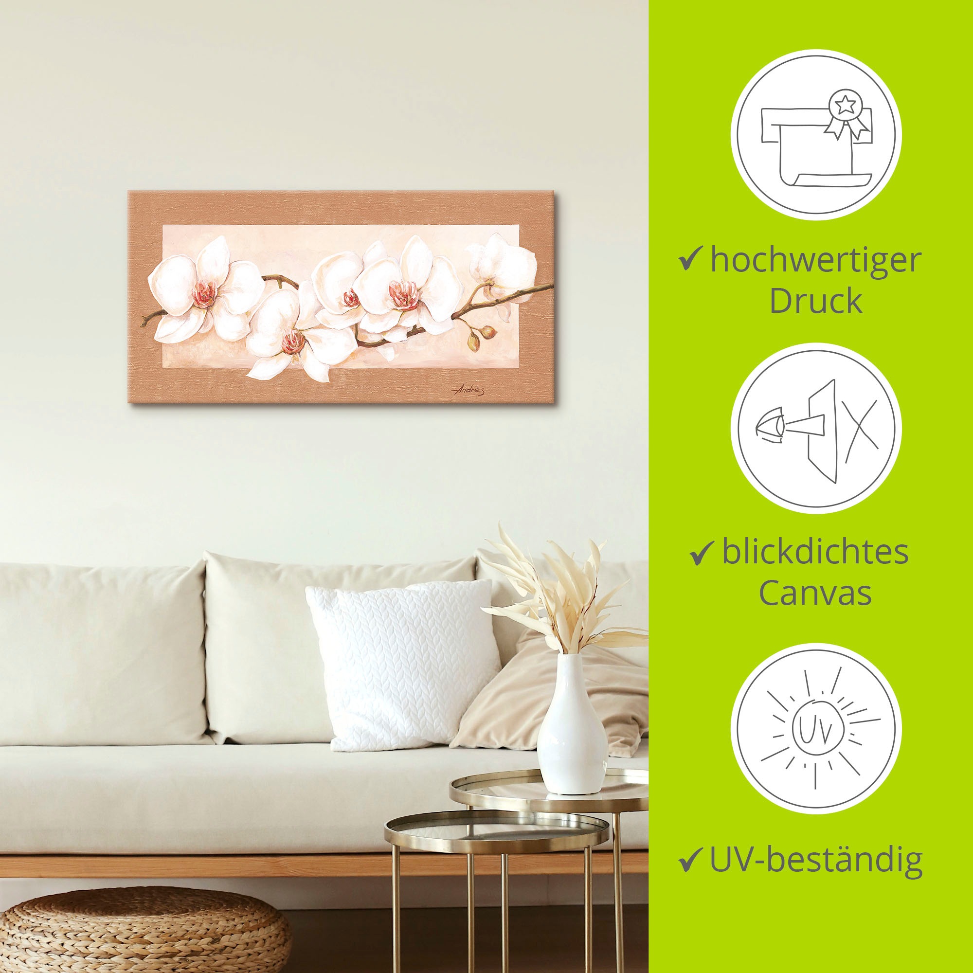 Wandbild ARTLAND "Orchideenzweig", beige (farbe bild(er): naturfarben), B:150cm H:75cm, Bilder, als Alubild, Leinwandbild in verschied. Größen 3