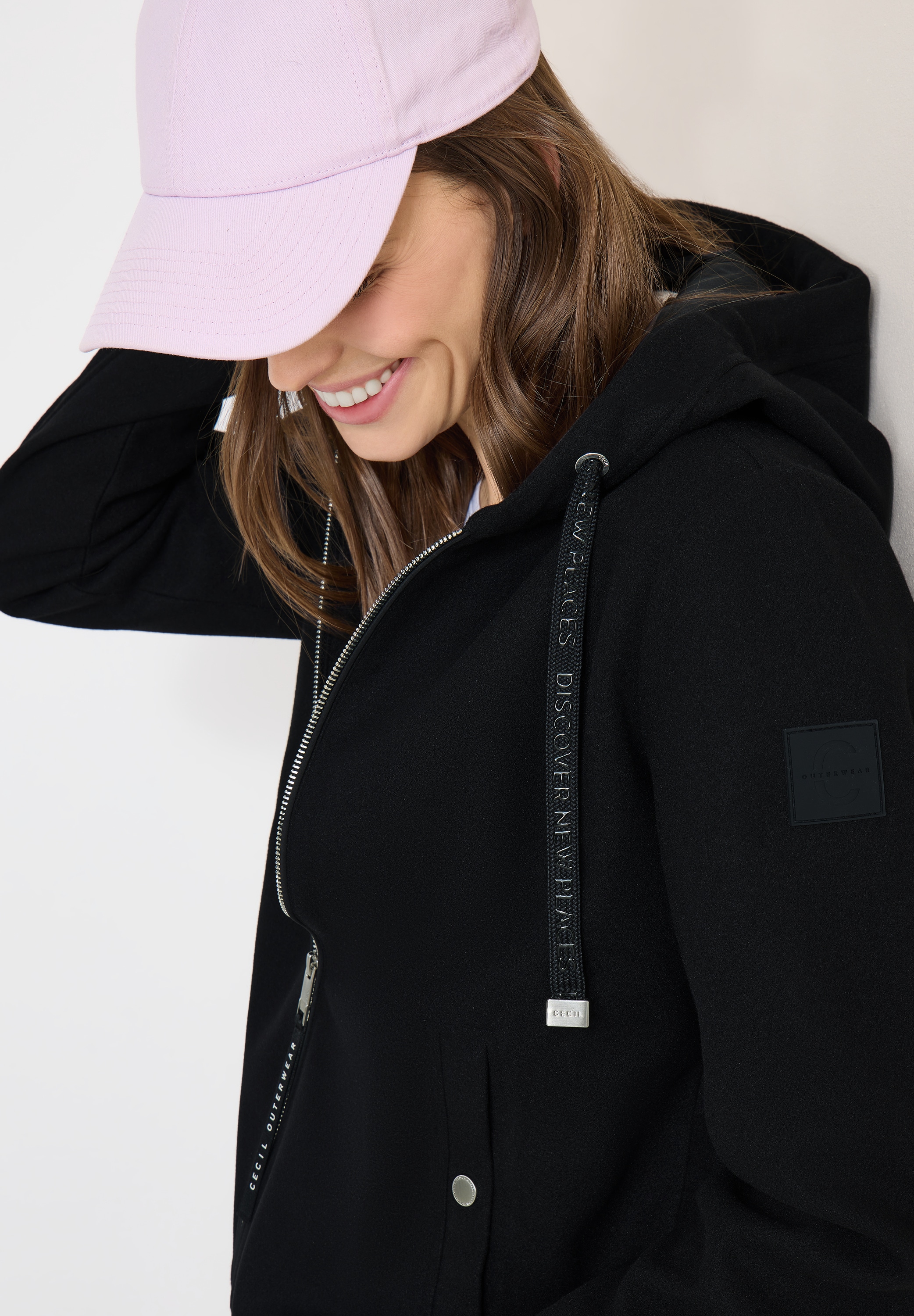 Cecil Fellimitatjacke mit Kapuze in Woll-Optik