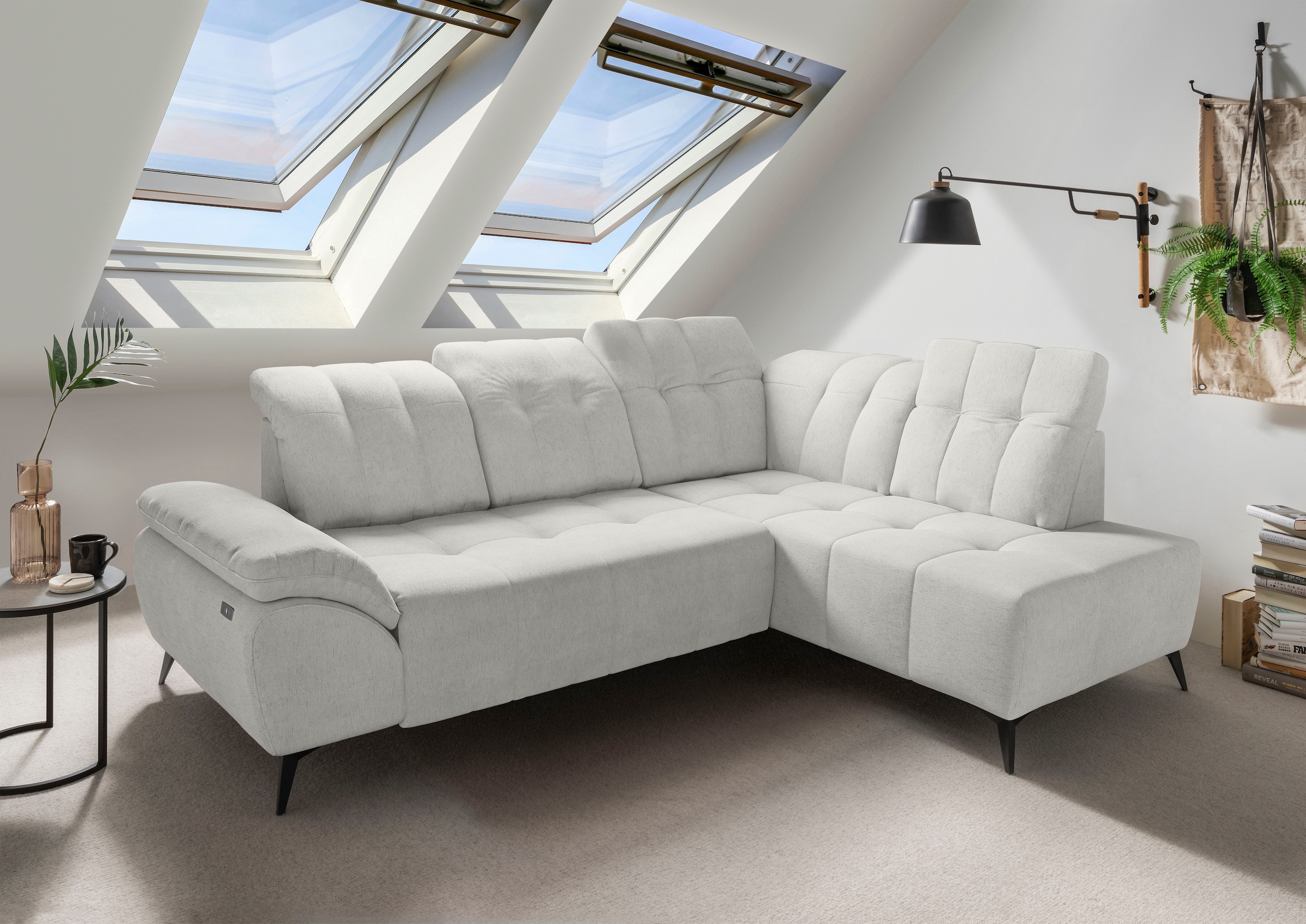 Home affaire Ecksofa "Fiore modern, bequeme Armlehne, tolle Detailverarbeitung, L-Form" elektrischer Sitzvorschub und Kopfstützen höhenverstellbar