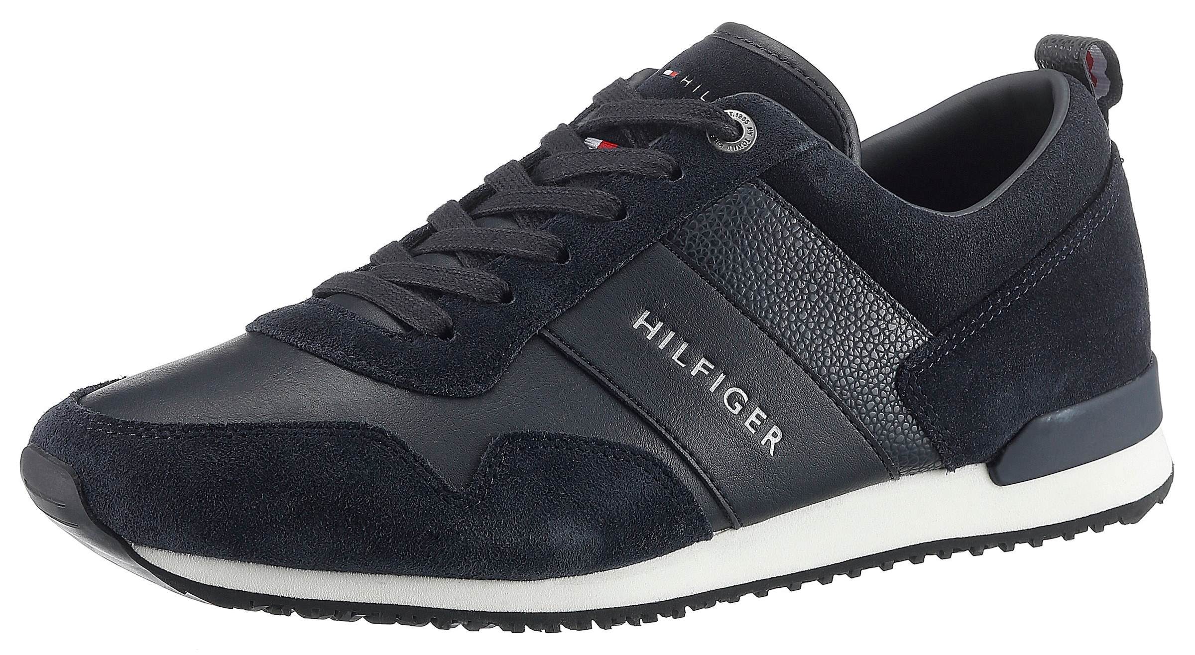 Tommy Hilfiger Sneaker "ICONIC LEATHER SUEDE MIX RUNNER", Freizeitschuh, Halbschuh, Schnürschuh im Materialmix