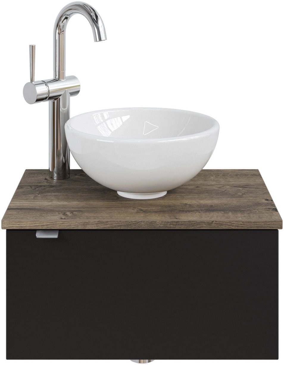 Saphir Waschtisch "Serie 6915 Waschschale mit Unterschrank für Gästebad, Gäste WC", 51 cm mit Keramik-Aufsatzbecken und 