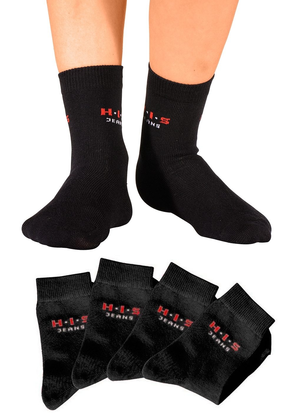 H.I.S Basicsocken, (Packung, 4 Paar), mit kontrasfarbenem Logo