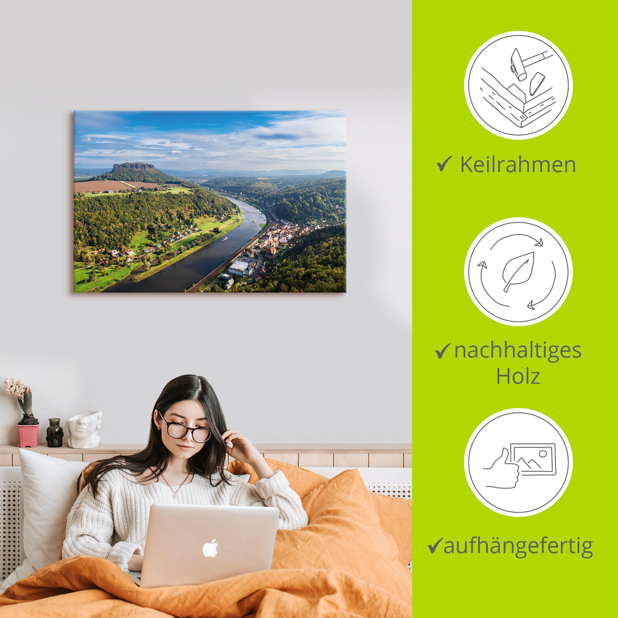 Artland Poster »Blick auf Elbe & die Sächsische Schweiz«, Berge & Alpenbilder, (1 St.), auf Keilrahmen gespannt