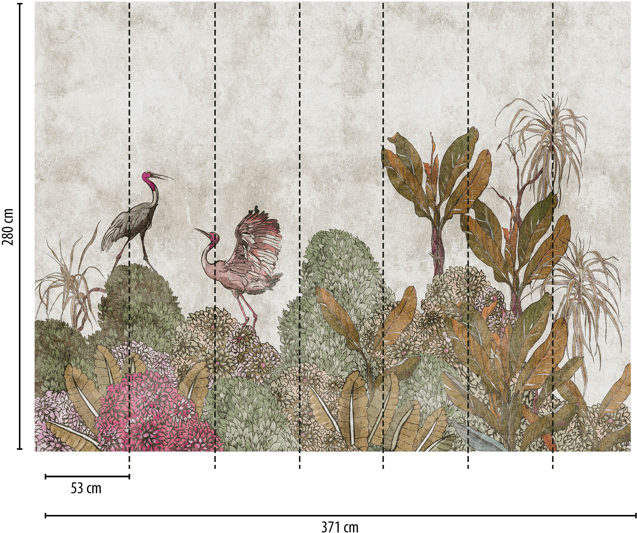 living walls Fototapete »The Wall«, asiatisch-Wald-Motiv, Fototapete Tiere Tapete Vögel Tapeten Wohnzimmer Flur Design Optik