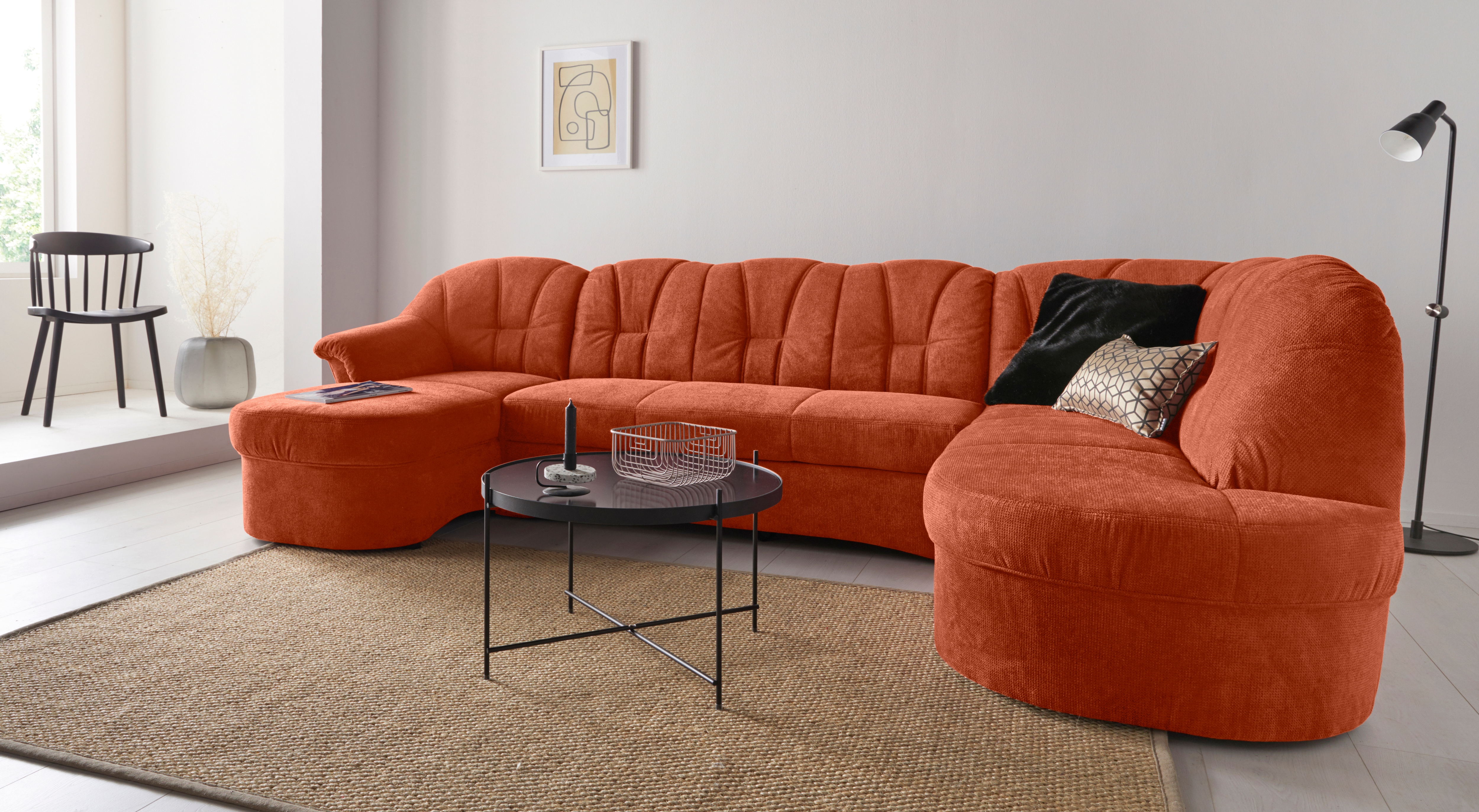 DOMO collection Wohnlandschaft "Papenburg elegand & zeitlos, viel Platz, Breite 297cm, U-Form" in großer Farbvielfalt, wahlweise Bettfunktion, frei im Raum stellbar
