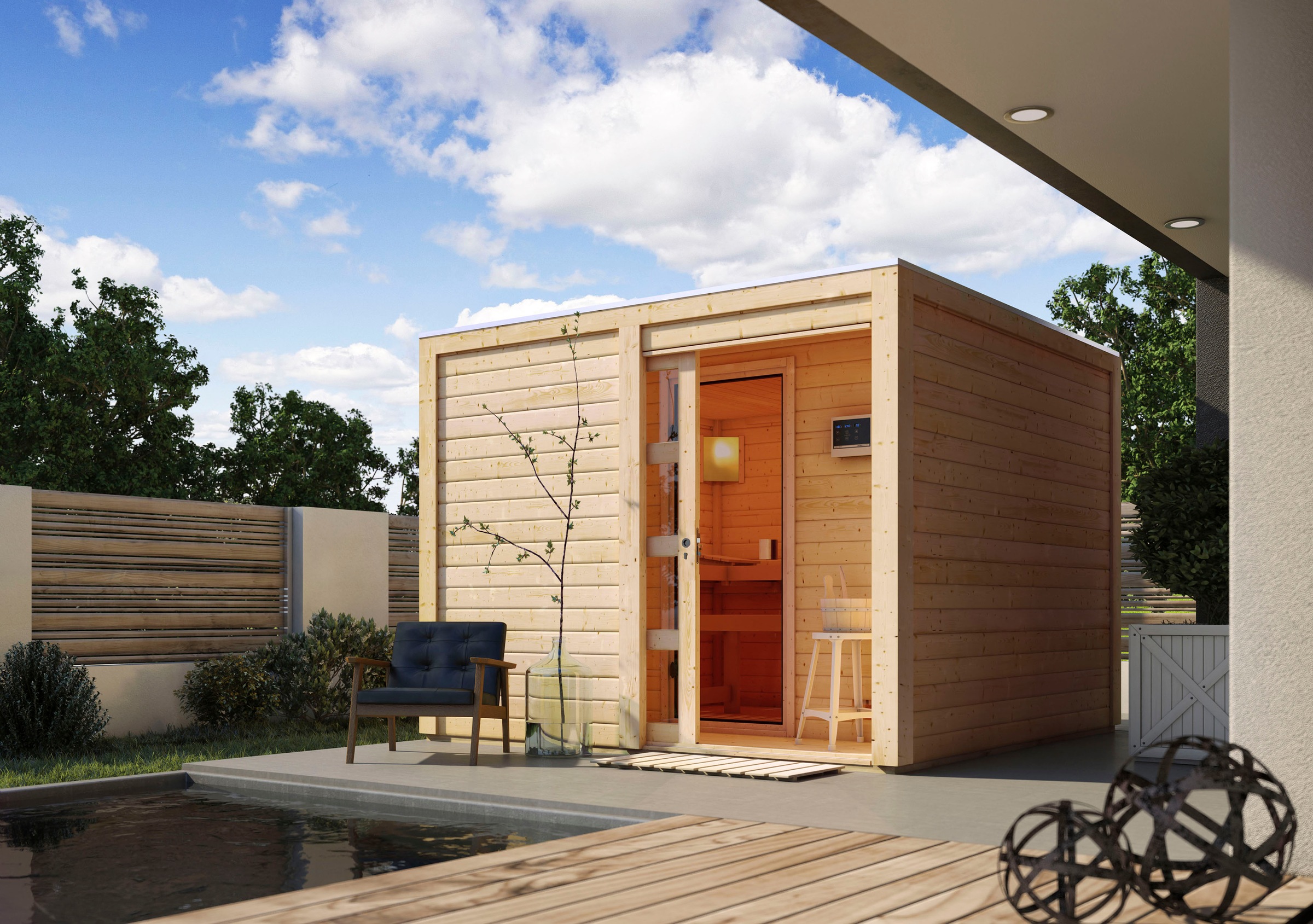 KONIFERA Saunahaus »Ruben«, naturbelassen, mit Ofen 9 kW ext. Steuerung Easy