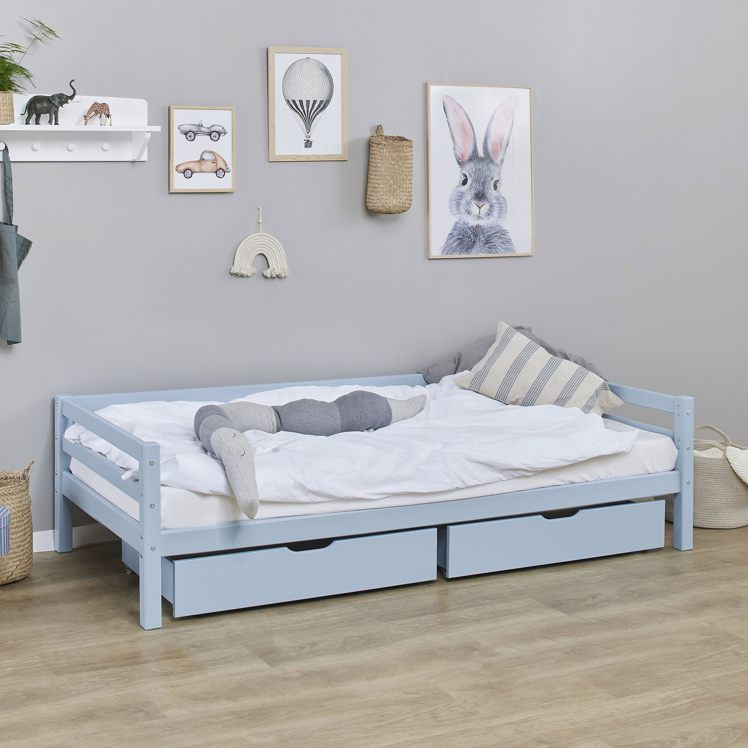 Hoppekids Daybett "Kinderbett ECO Dream, Einzelbett, Juniorbett 90x200" Bett, Weiß, Grün, Blau, Rosa, Grau