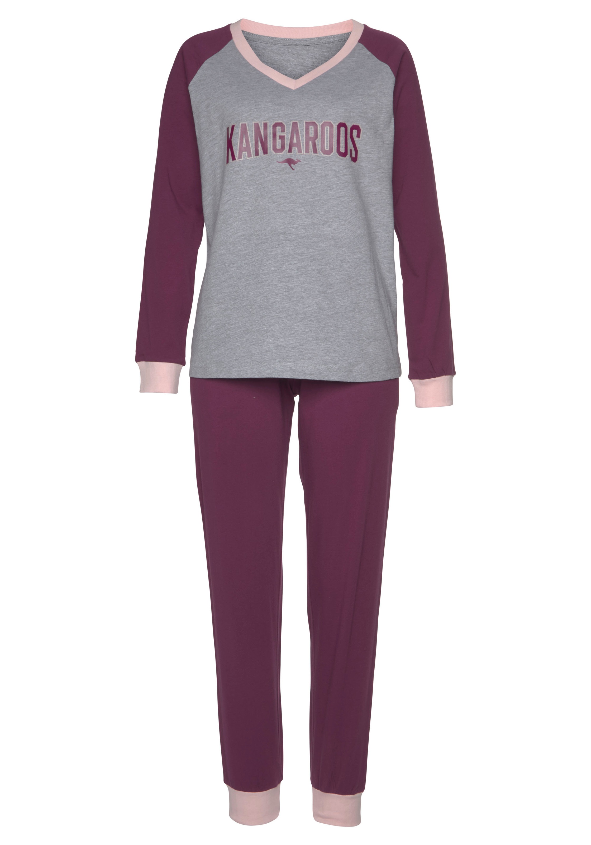 KangaROOS Pyjama 2-teilig, 2 tlg. mit kontrastfarbenen Raglanärmeln günstig online kaufen