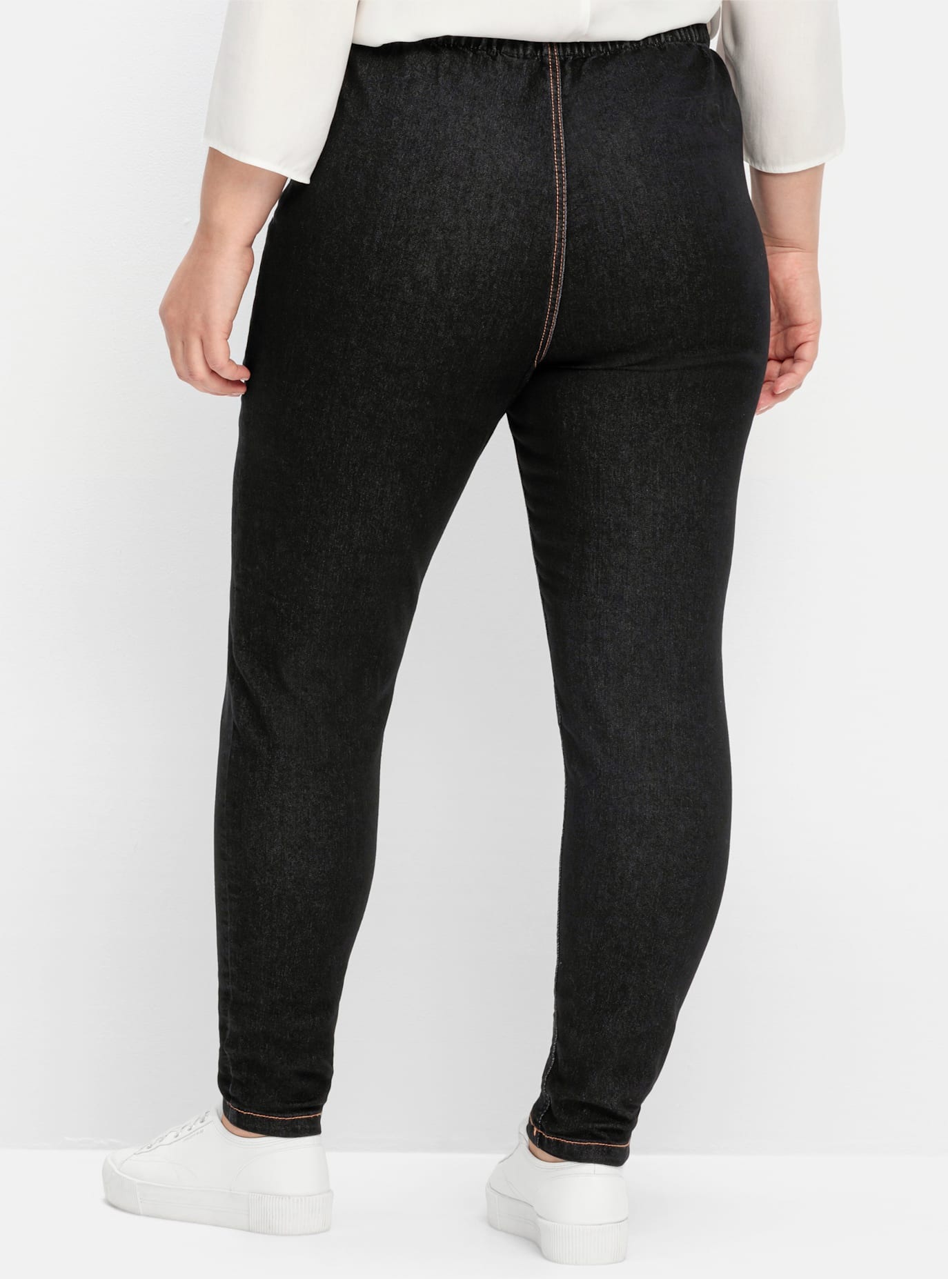 Jeansleggings SHEEGO, Damen, Gr. 44, Normalgrößen, schwarz (schwarz denim), 81% Baumwolle, 17% Polyester, 2% Elasthan, unifarben, lang, Jeans 2
