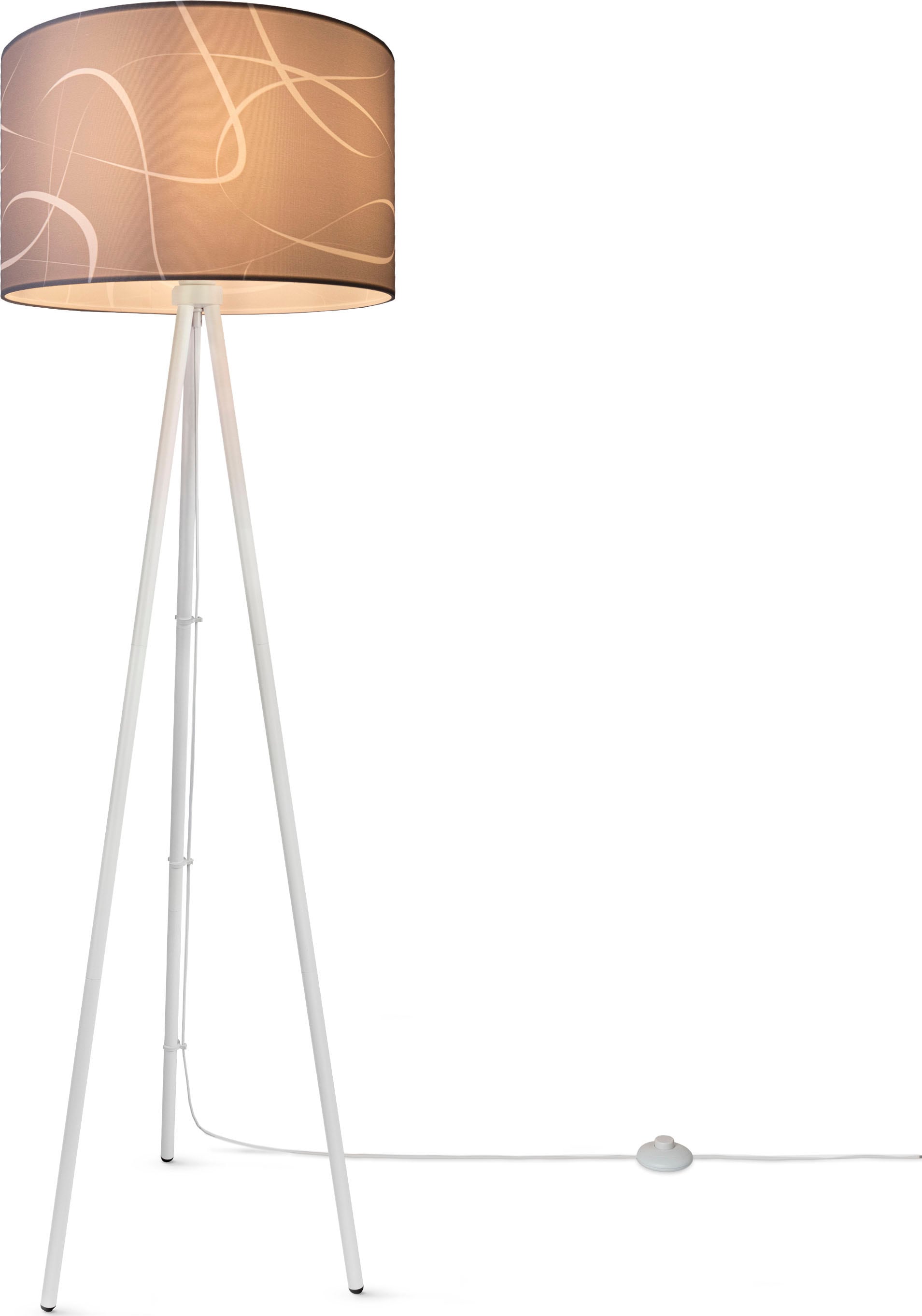 PACO HOME Stehlampe "Trina Tribal", H: 148,5cm, weiß, Wohnzimmer, Leuchten, Stehlampe Dreibein Mit Lampenschirm Stoff Stativ Modern Vintage Uni
