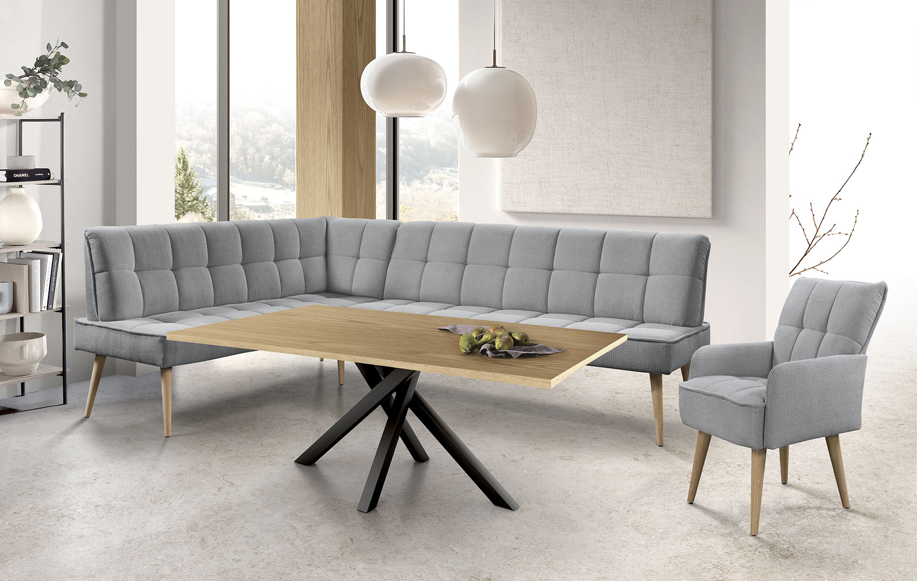 exxpo - sofa fashion Eckbank "Latte" moderne Sitz- und Rückensteppung, bequem und elegant, hoher Holzfuß