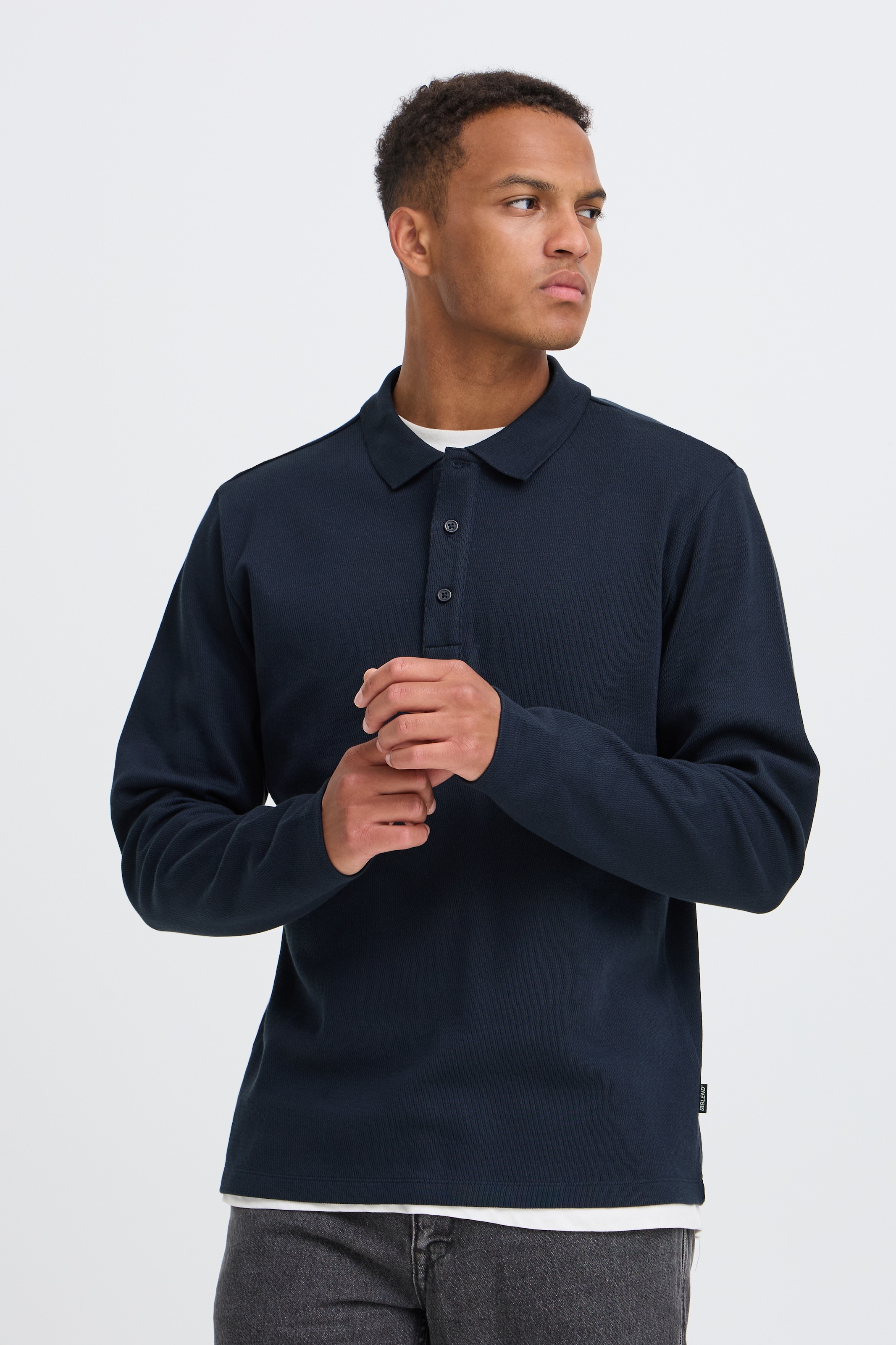 Blend Langarm-Poloshirt "BHLEWIS L/S STRUCTURE TEE" Baumwollmischung, regular fit