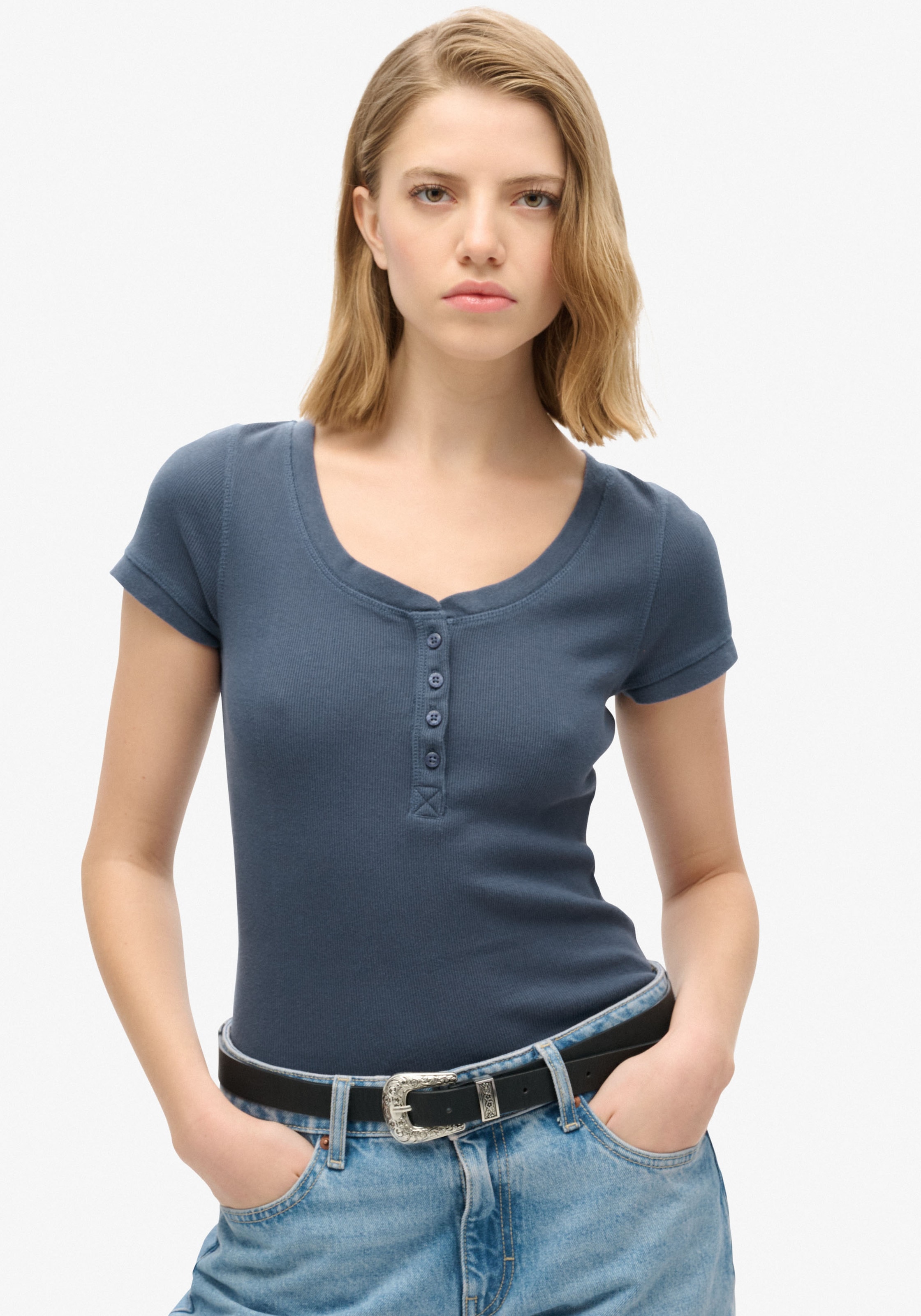 Superdry T-Shirt "ESSENTIAL BUTTON DOWN SS TOP" günstig online kaufen