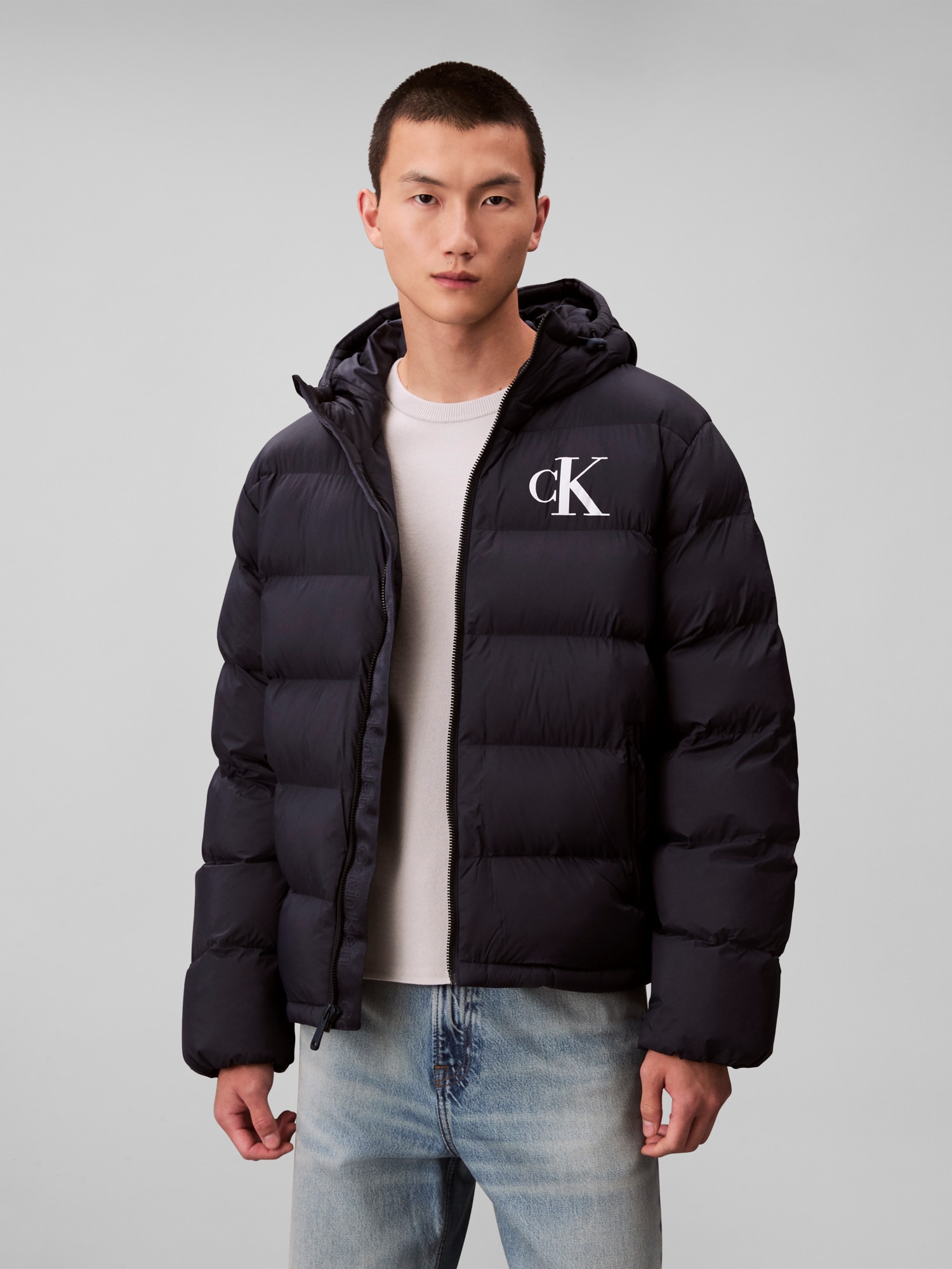 Calvin Klein Jeans Steppjacke "LS NYLON MONOGRAM PUFFER JKT", ohne Kapuze, günstig online kaufen