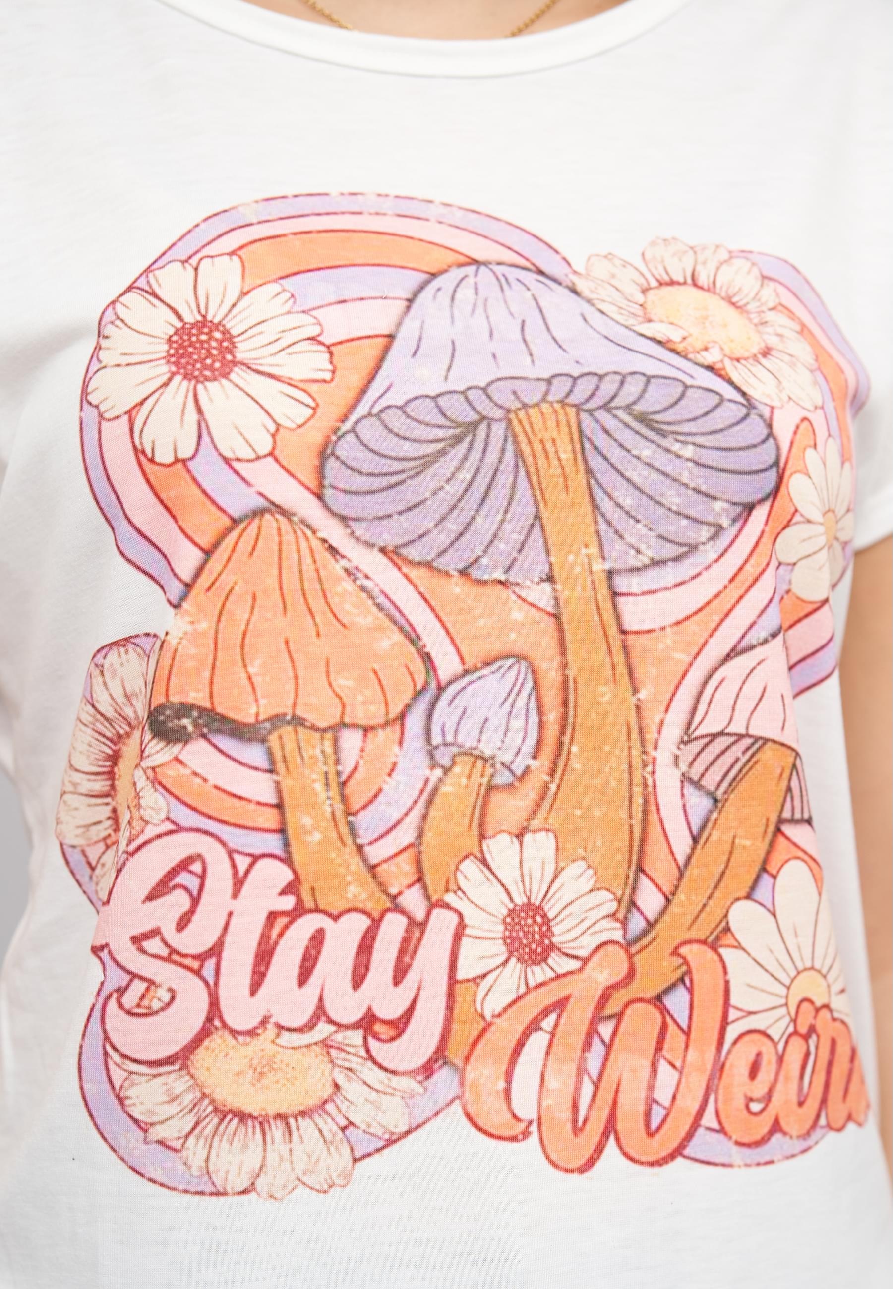 CLOUD 5IVE T-Shirt »CLOUD 5IVE Viskose T-Shirt mit Pilz Print«, (1 tlg.)