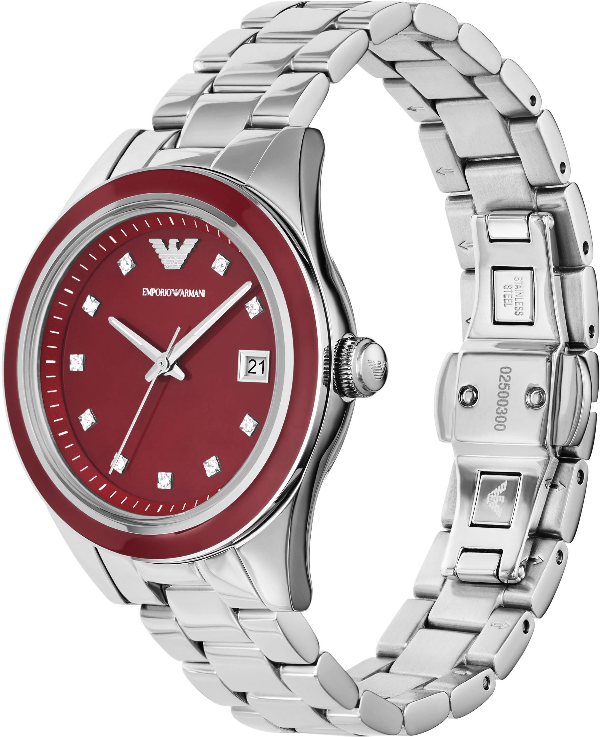 Emporio Armani Quarzuhr, Armbanduhr, Damenuhr, Datum, analog, Edelstahlarmband, Datum