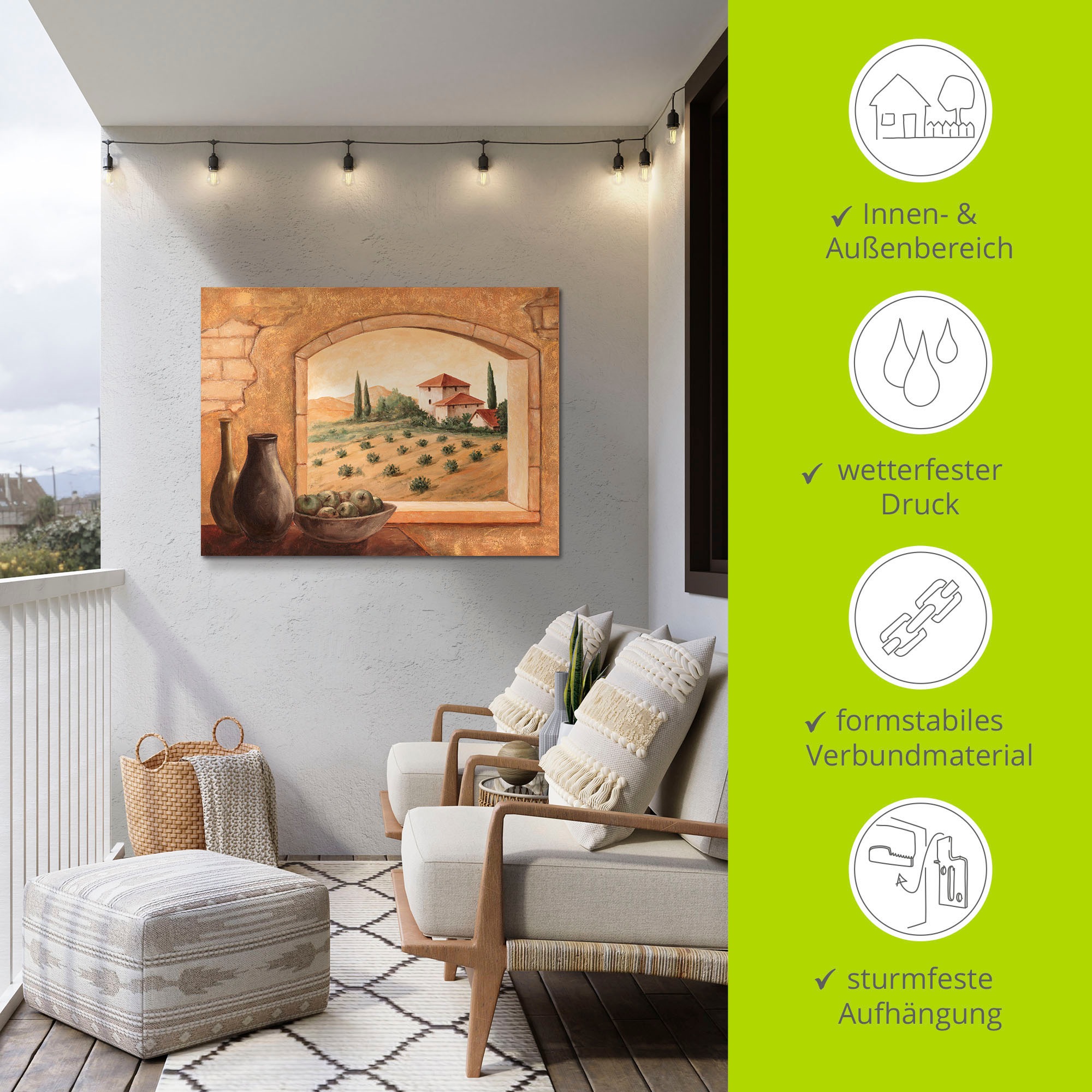 Artland Wandbild »Toskana«, Fensterblick, (1 St.), als Alubild, Outdoorbild, Leinwandbild, Poster in verschied. Größen