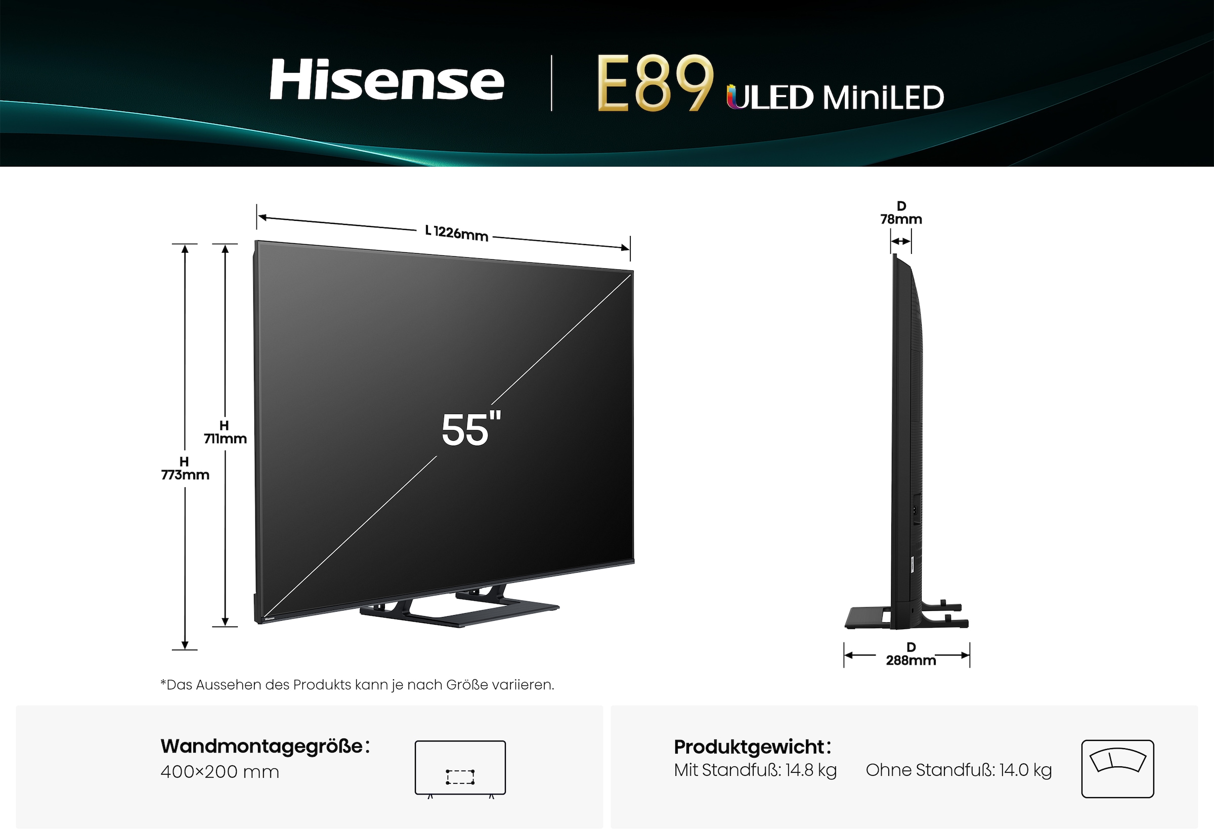 Hisense QLED Mini LED-Fernseher »55E89Q« 139 cm/55 ″ Smart-TV 4K UHD MiniLED Smart TV