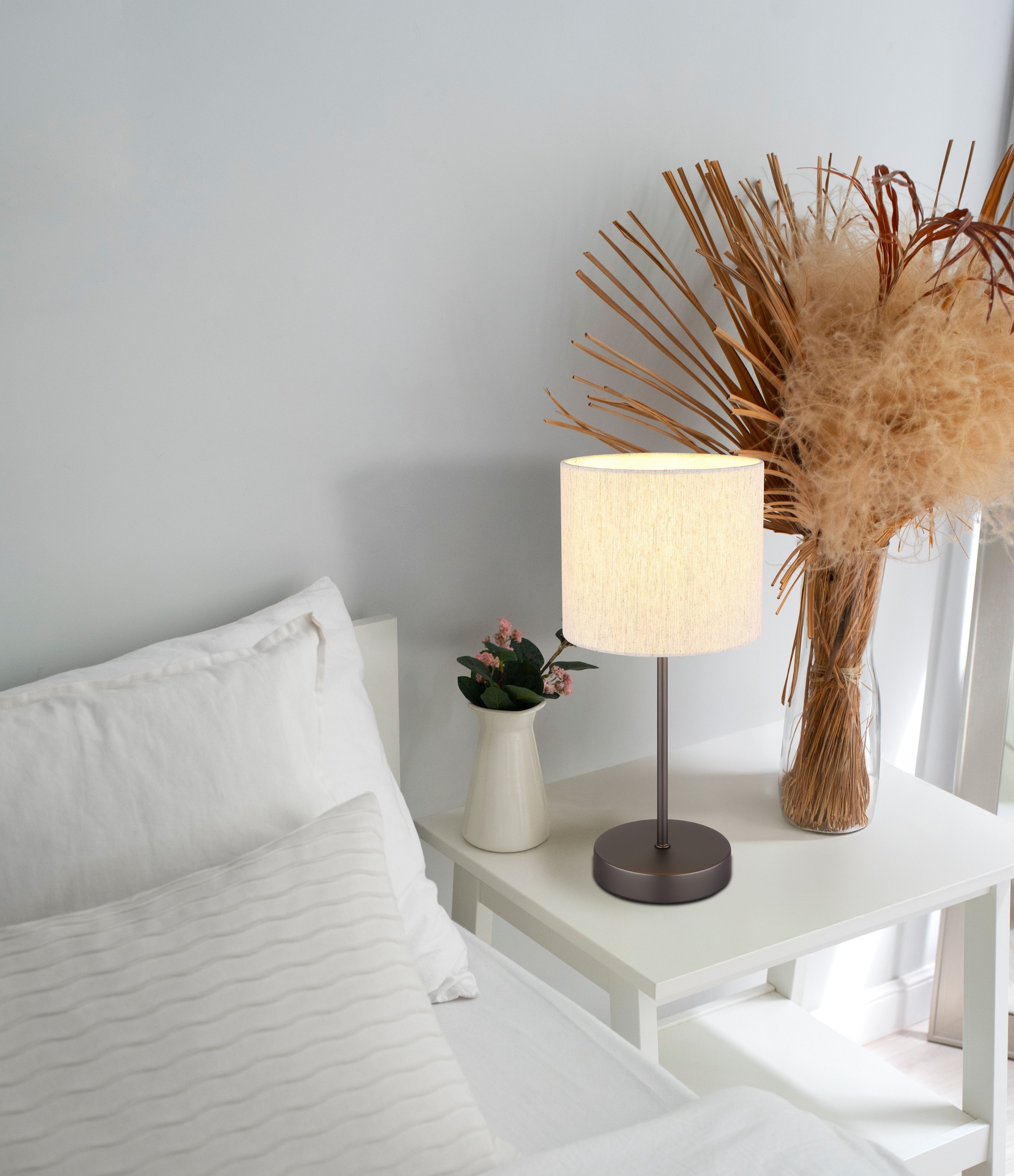 NOWA Tischleuchte »THEA« E27 1 Stk. Tischlampe,schwarz,Leinen,Schlafzimmer,rund,Flur,creme,Wohnraum