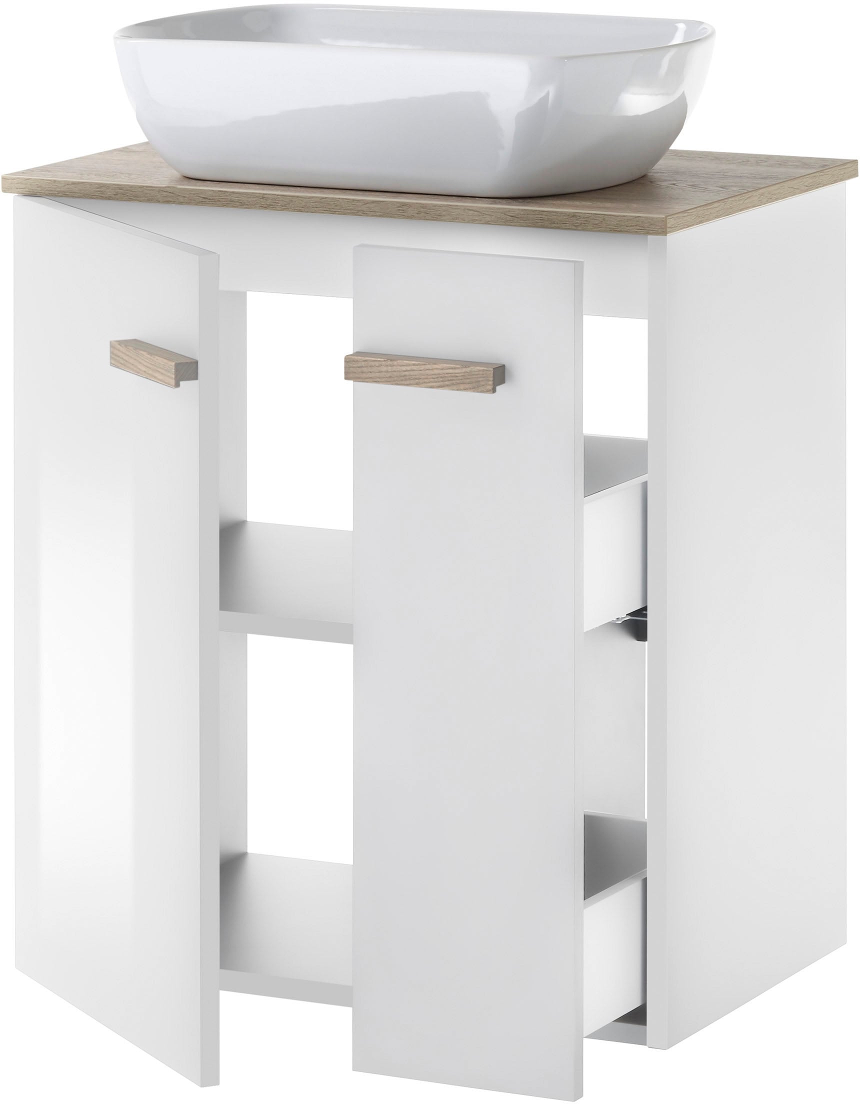 Places of Style Badmöbel-Set »SOLiD«, (2 St.), Breite 60 cm, Waschtisch mit Aufsatzwaschbecken, Spiegel mit LED