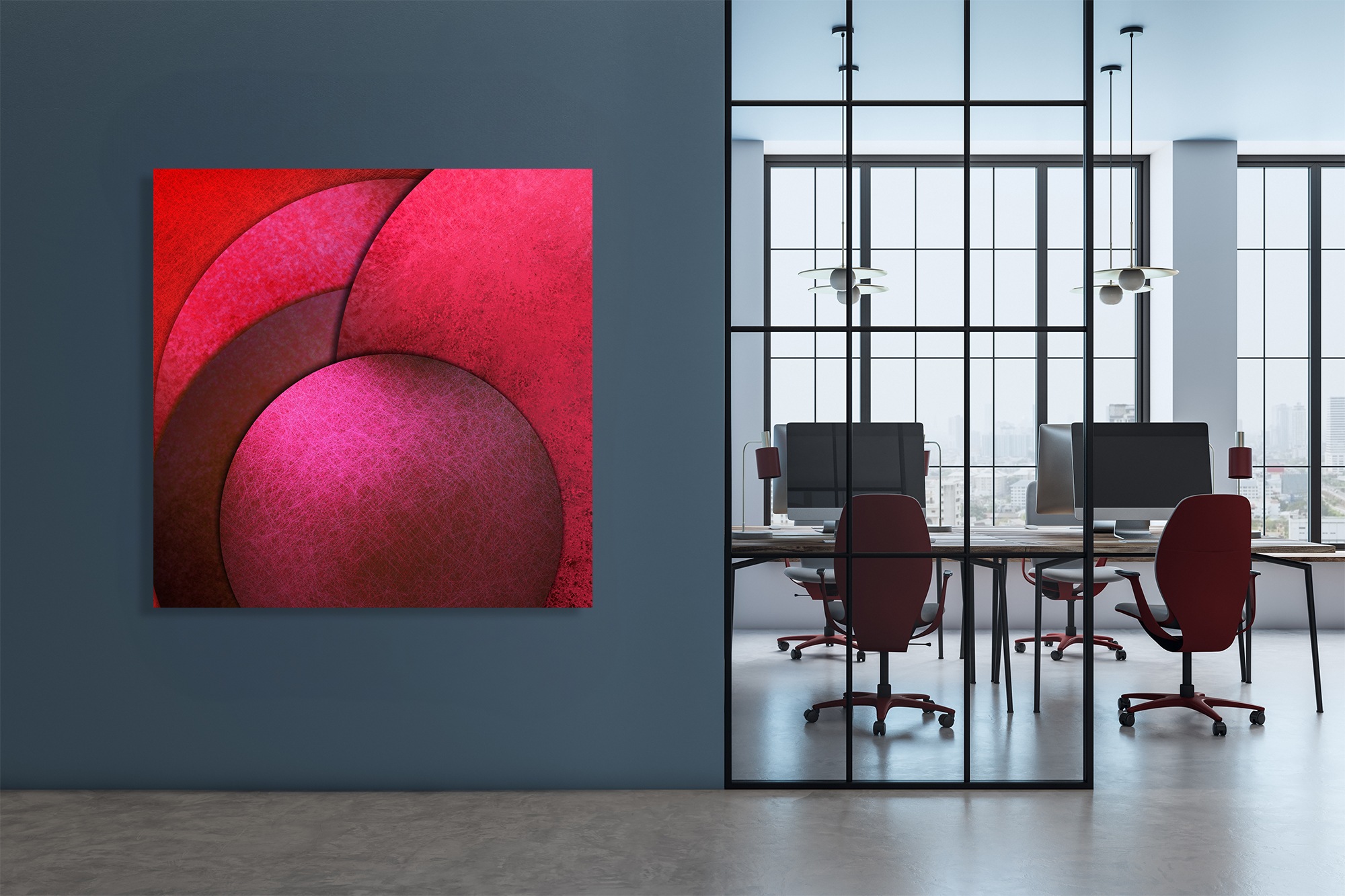 queence XXL-Wandbild »Akustikbild Abstrakt Rot«, Abstrakt-Abstrakte-Art-Formen-Gemälde-Kunst, (1 St.), Einfache Akustiklösung ohne Baumaßnahme, Schalldämmung, Paneele