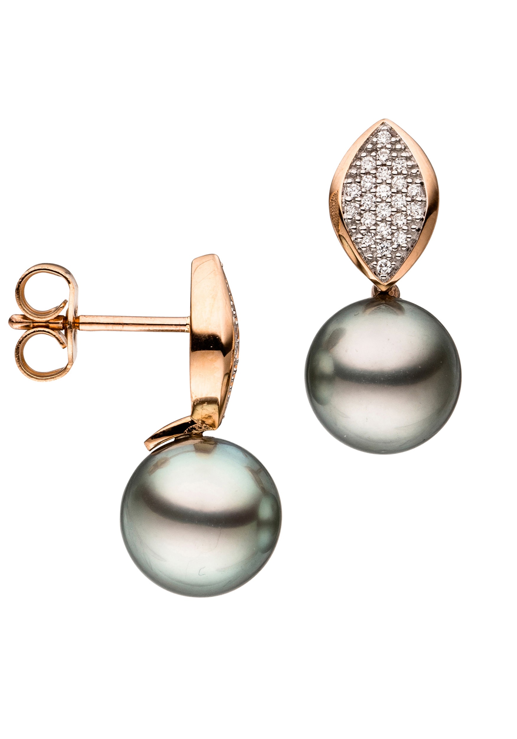Perlenohrringe »Ohrringe mit Tahiti-Perlen und 44 Diamanten«, 585 Roségold