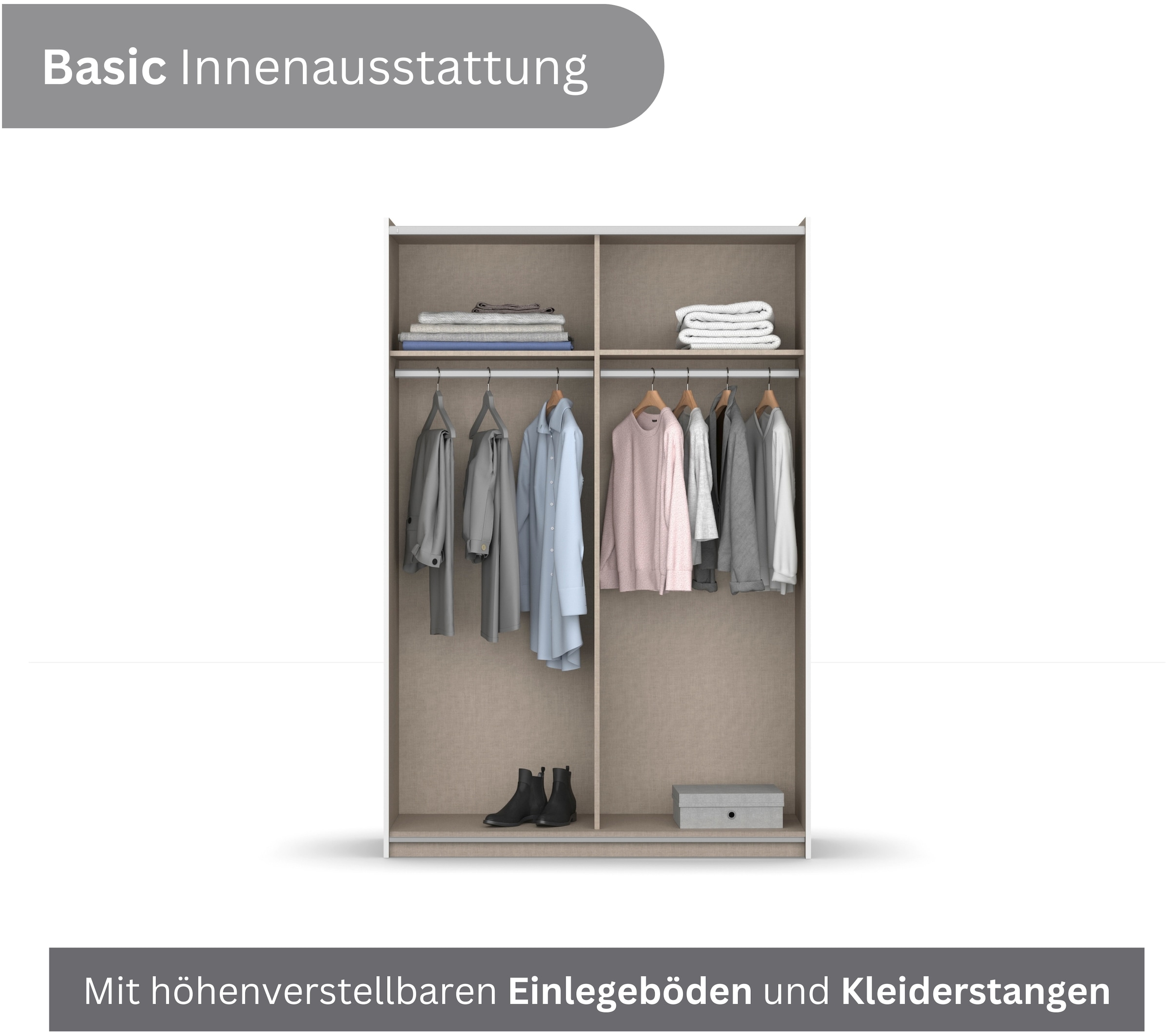 rauch Schwebetürenschrank »Kleiderschrank Drehtürenschrank Schrank Garderobe KRONACH TOPSELLER« in 3 Ausstattungen BASIC/CLASSIC/PREMIUM, Breiten 131/175/218/261 cm,  optional ohne, mit 1 oder 2 Spiegel, viel Stauraum MADE IN GERMANY