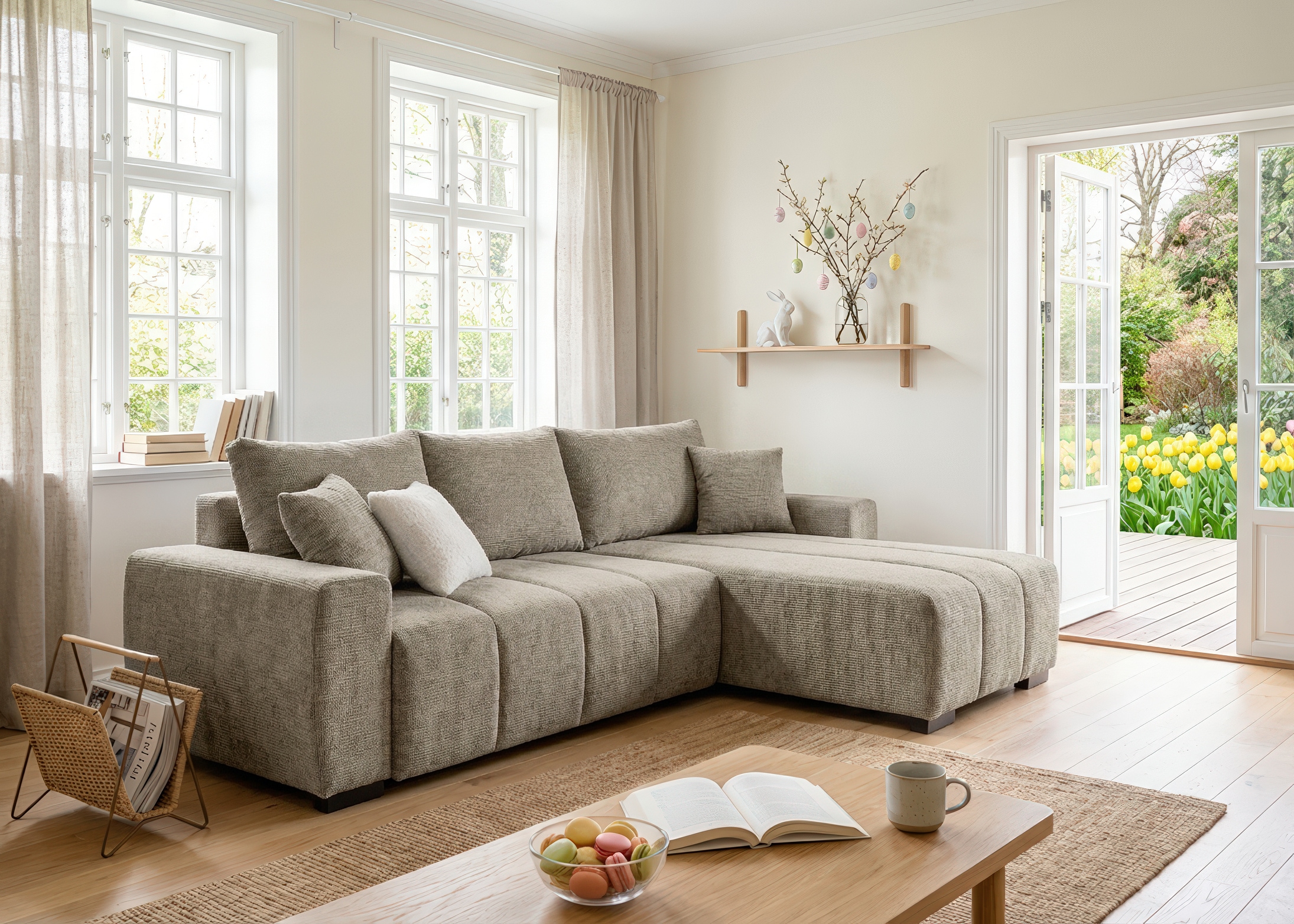 Home affaire Ecksofa "Bello L-Form, B: 256 cm" Schlaffunktion, Bettkasten & 2 Zierkissen, Federkern
