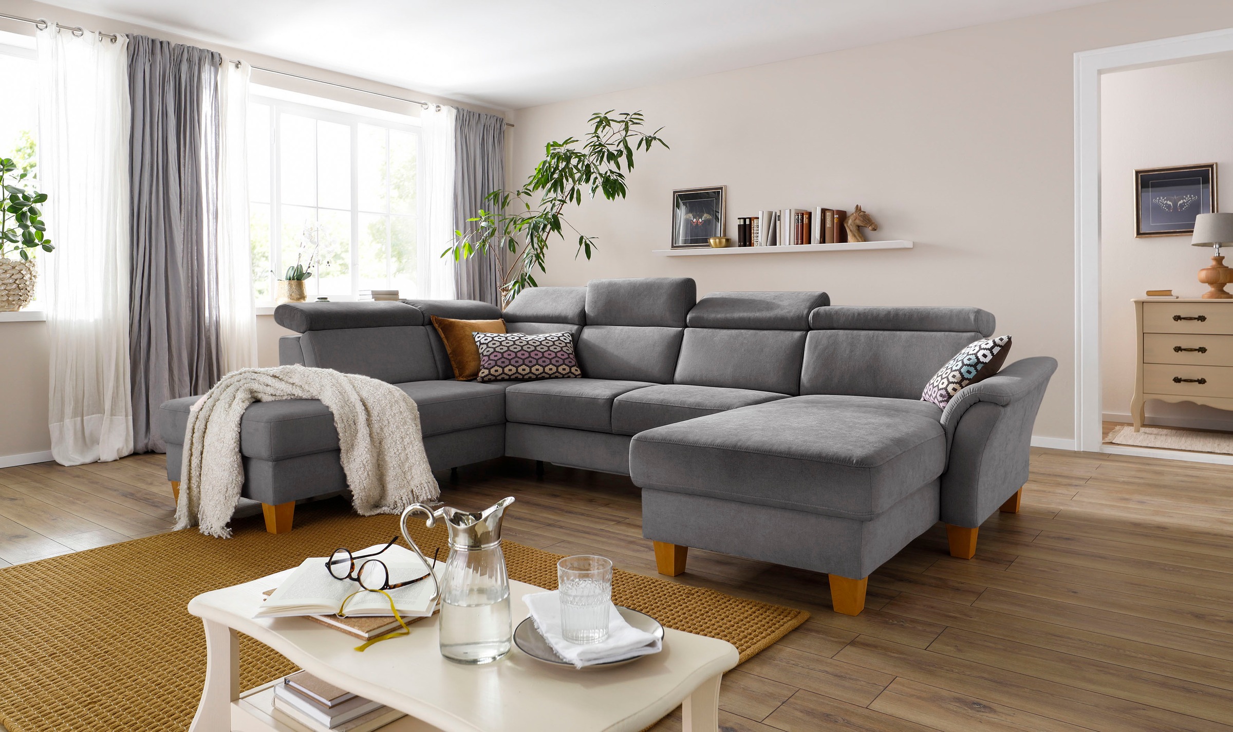 Home affaire Wohnlandschaft "Conville U-Form" Kopfteilverstellung wahlweise günstig online kaufen