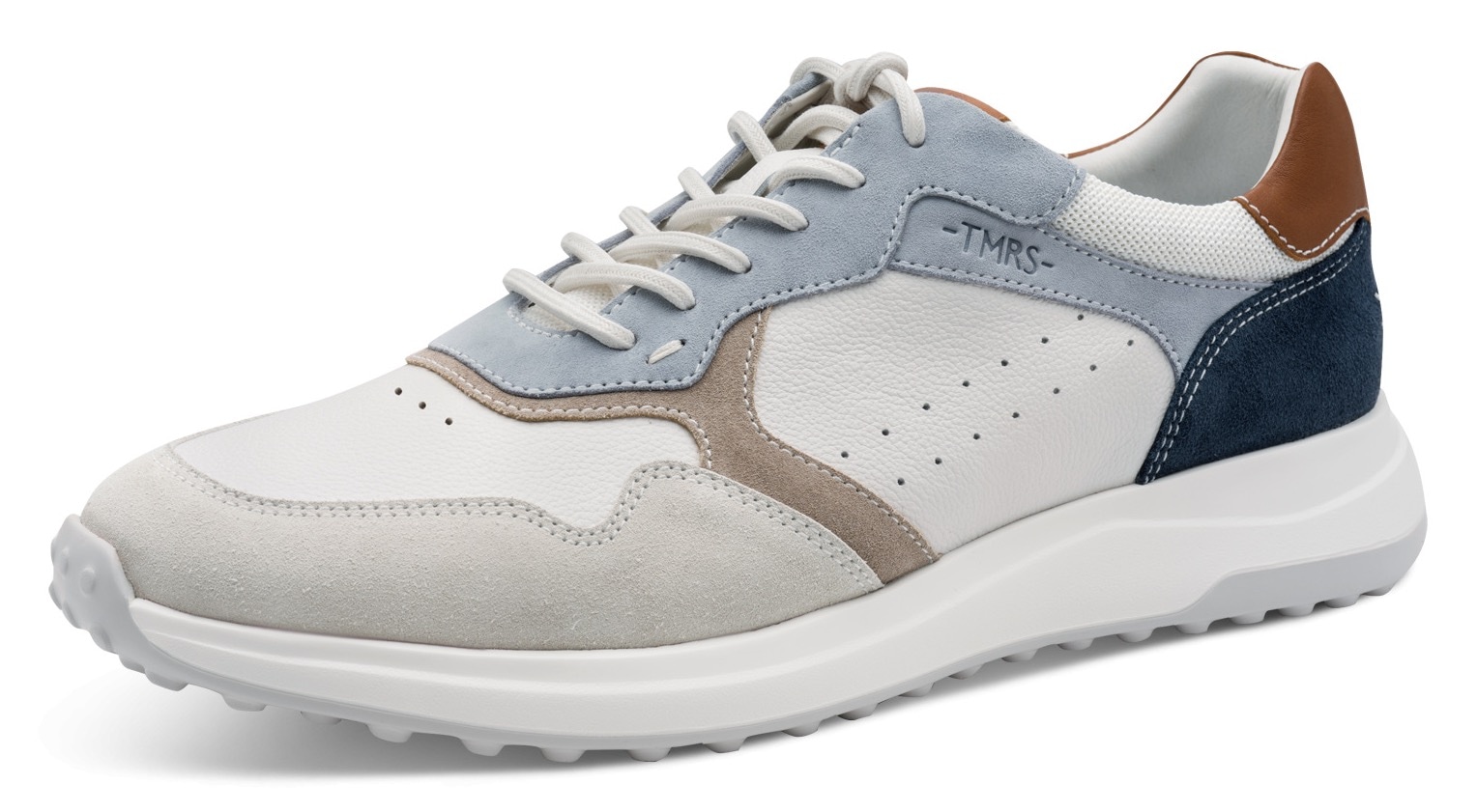 Sneaker TAMARIS, Herren, Gr. 40, weiß kombiniert, Leder, Textil, Schuhe Sneaker, Freizeitschuh, Halbschuh, Schnürschuh mit Lochmuster, für Herren