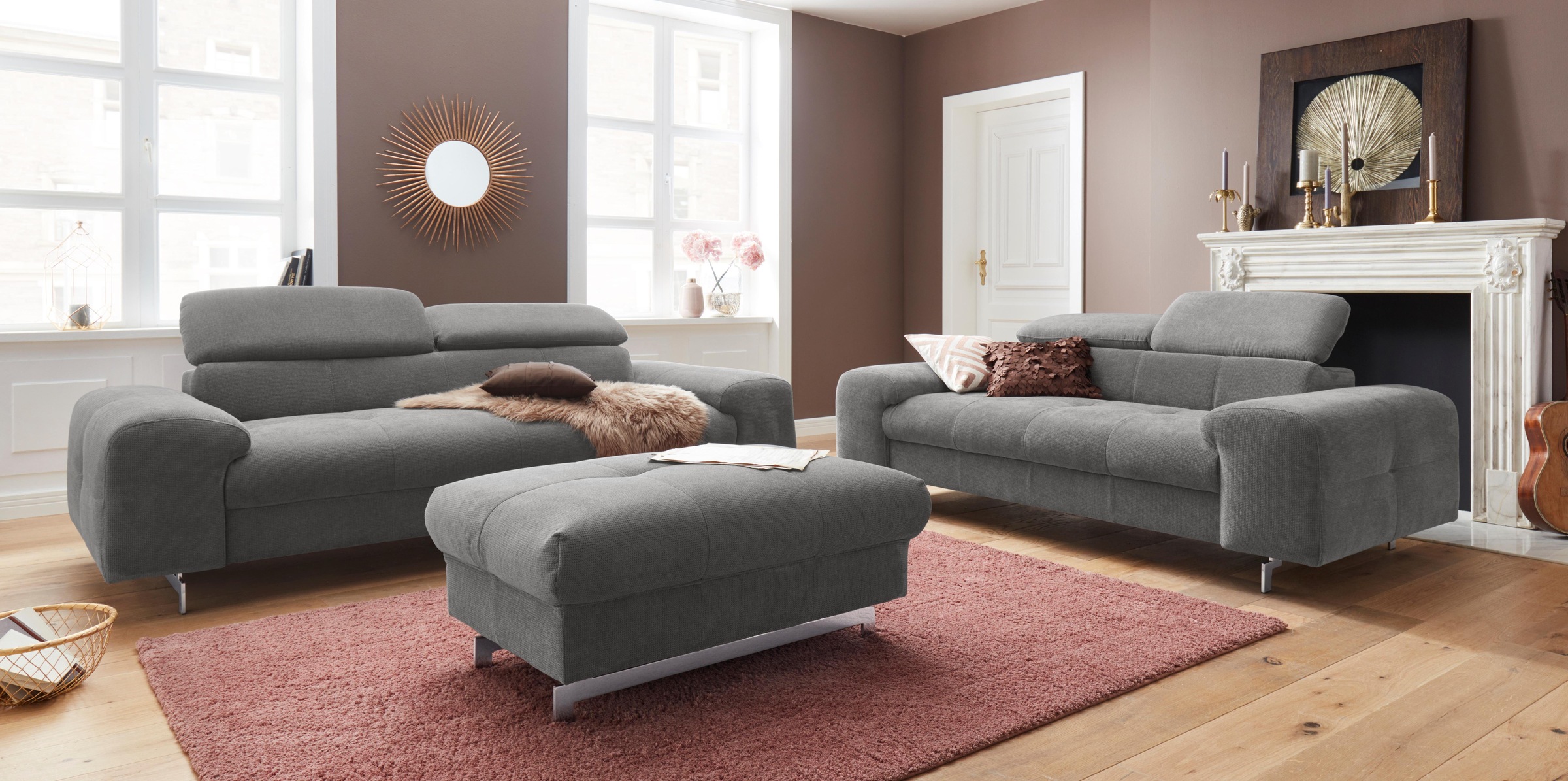 COTTA "Chef" Set, Set bestehend aus: 2-Sitzer mit Kopfteilverstellung & Hocker