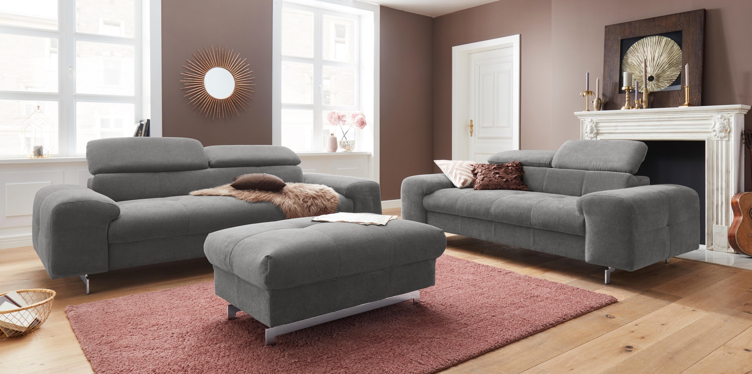 COTTA "Chef" Set, Set bestehend aus: 3-Sitzer mit Kopfteilverstellung & Hocker