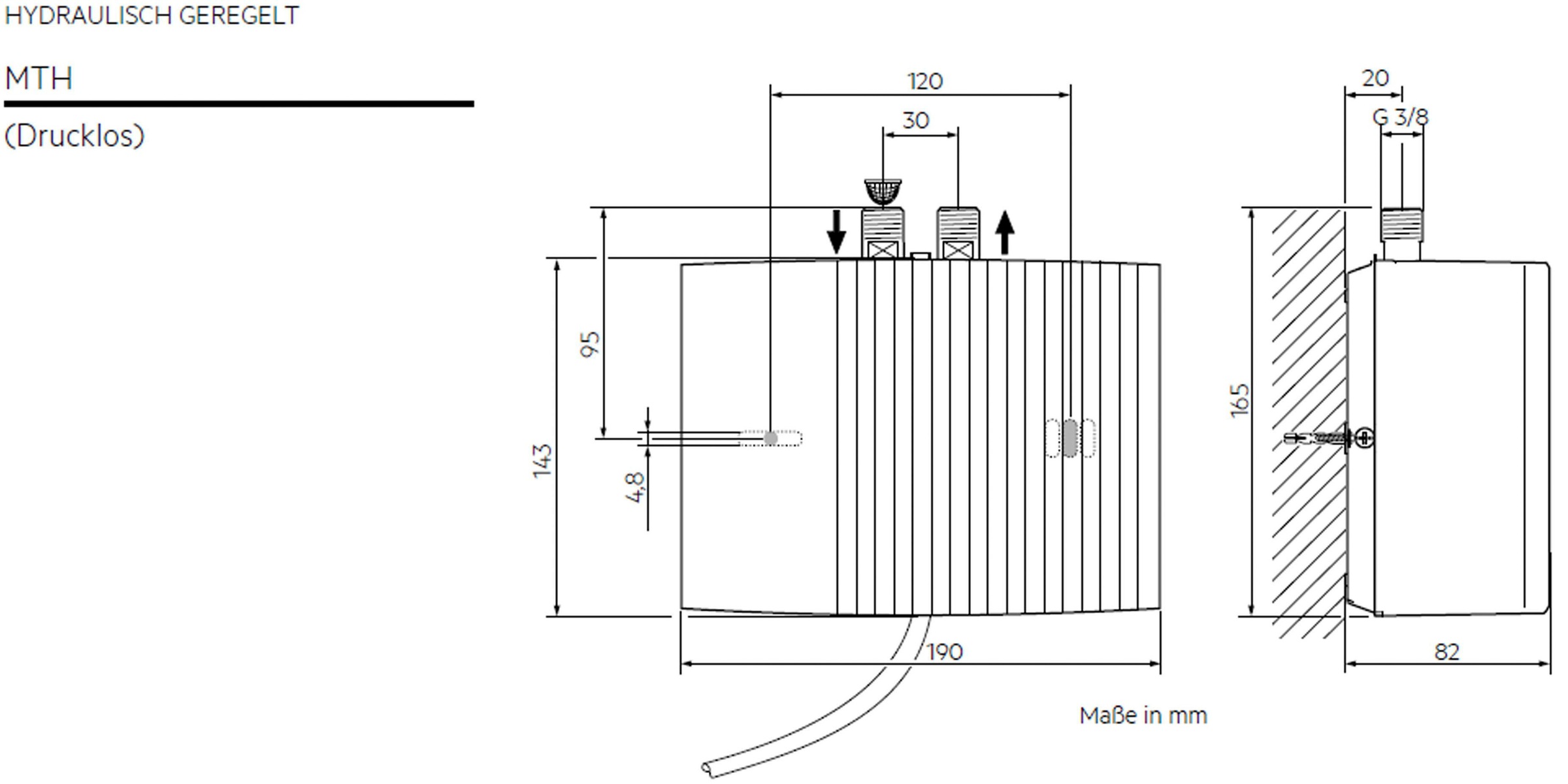 AEG-Haustechnik Klein-Durchlauferhitzer »MTH 350 f. Handwaschbecken, 3,5 kW, m. Stecker«, Hydraulisch, untertisch, mit Armatur, steckerfertig