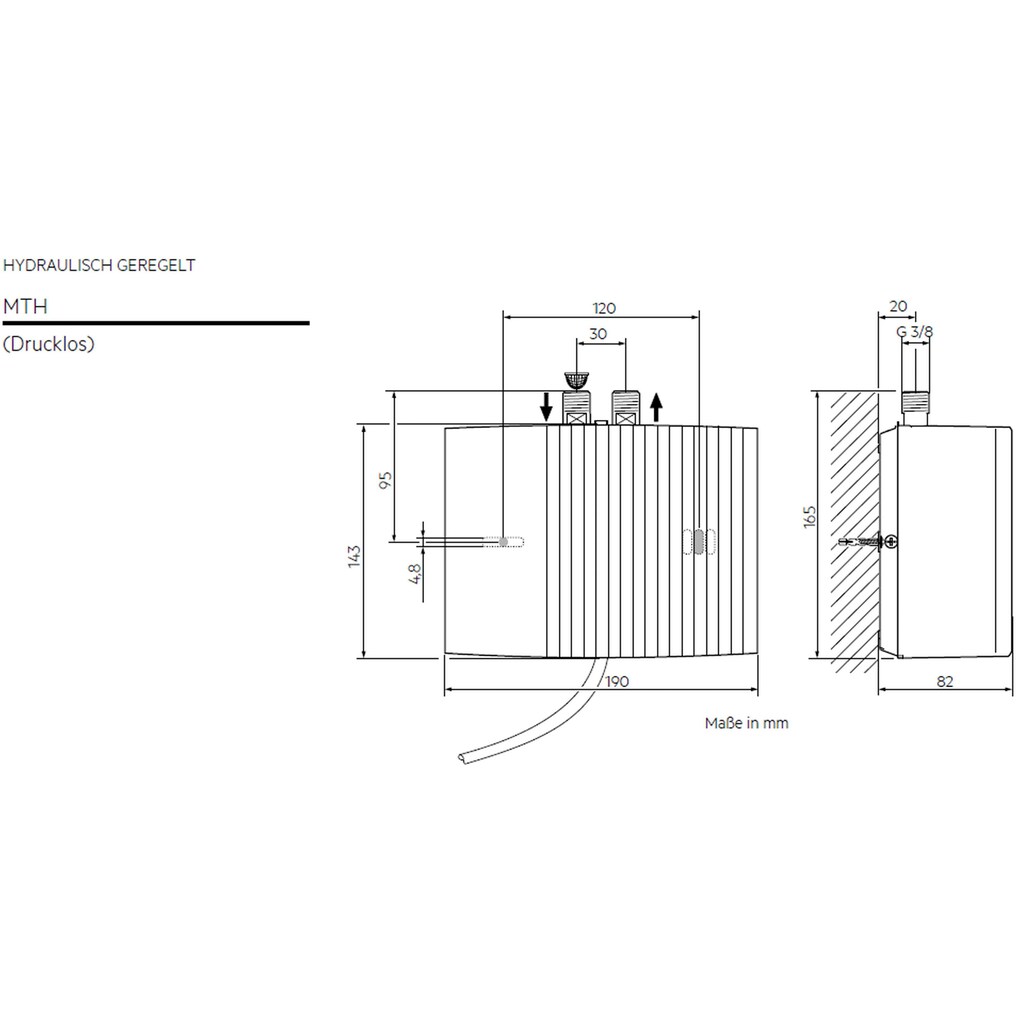 AEG-Haustechnik Klein-Durchlauferhitzer »MTH 350 f. Handwaschbecken, 3,5 kW, m. Stecker«, Hydraulisch, untertisch, mit Armatur, steckerfertig