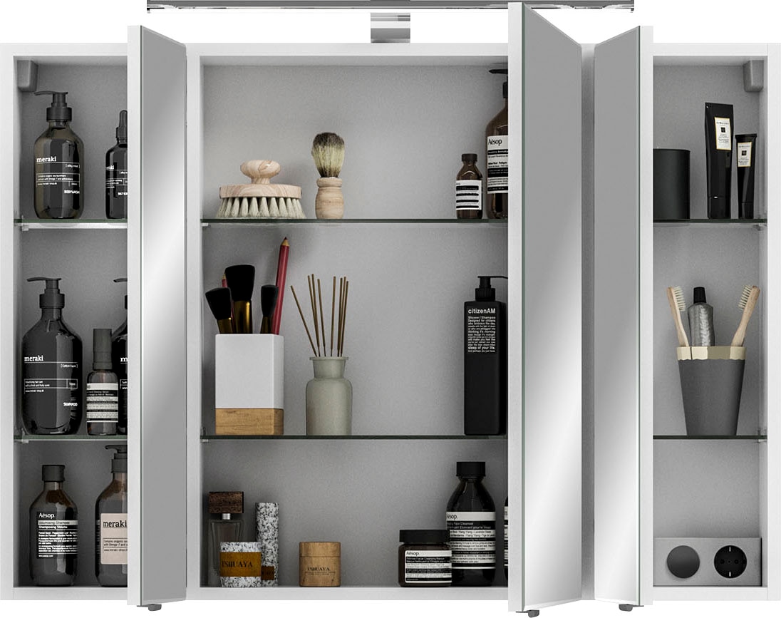 Saphir Badmöbel-Set »6005 Sprint 2-teilig, Keramik-Waschtisch mit LED-Spiegelschrank«, (2 St.), Waschplatz 98 cm breit, inkl. Türdämpfer, 3 Türen, 2 Schubladen