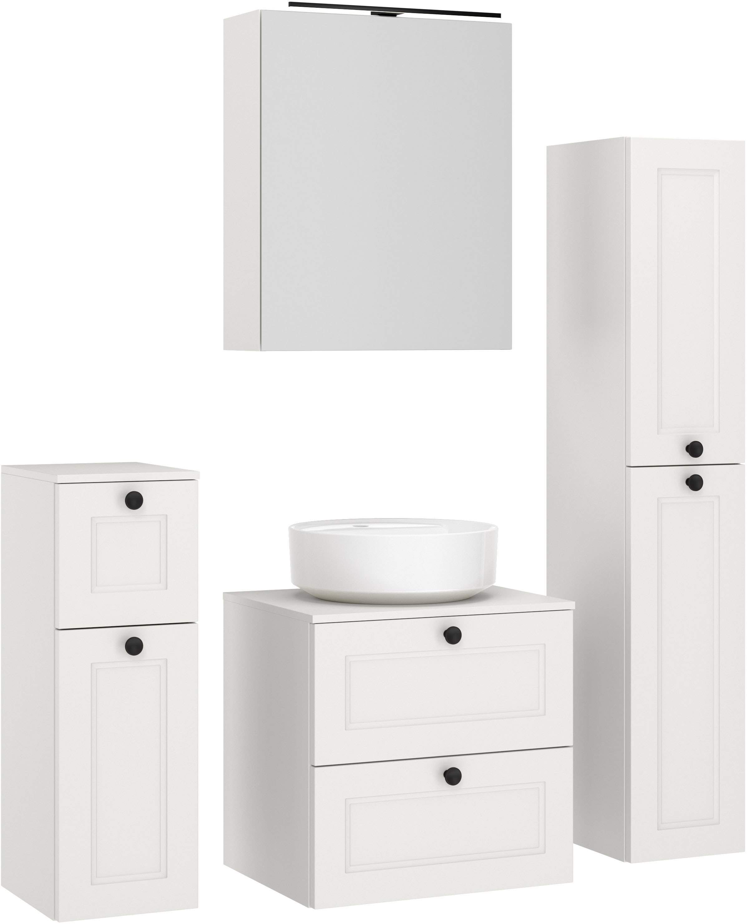 nobilia "Cascada" Set, inkl. Aufsatzwaschbecken und Spiegelschrank mit Beleuchtung, 4 Stk. tlg.