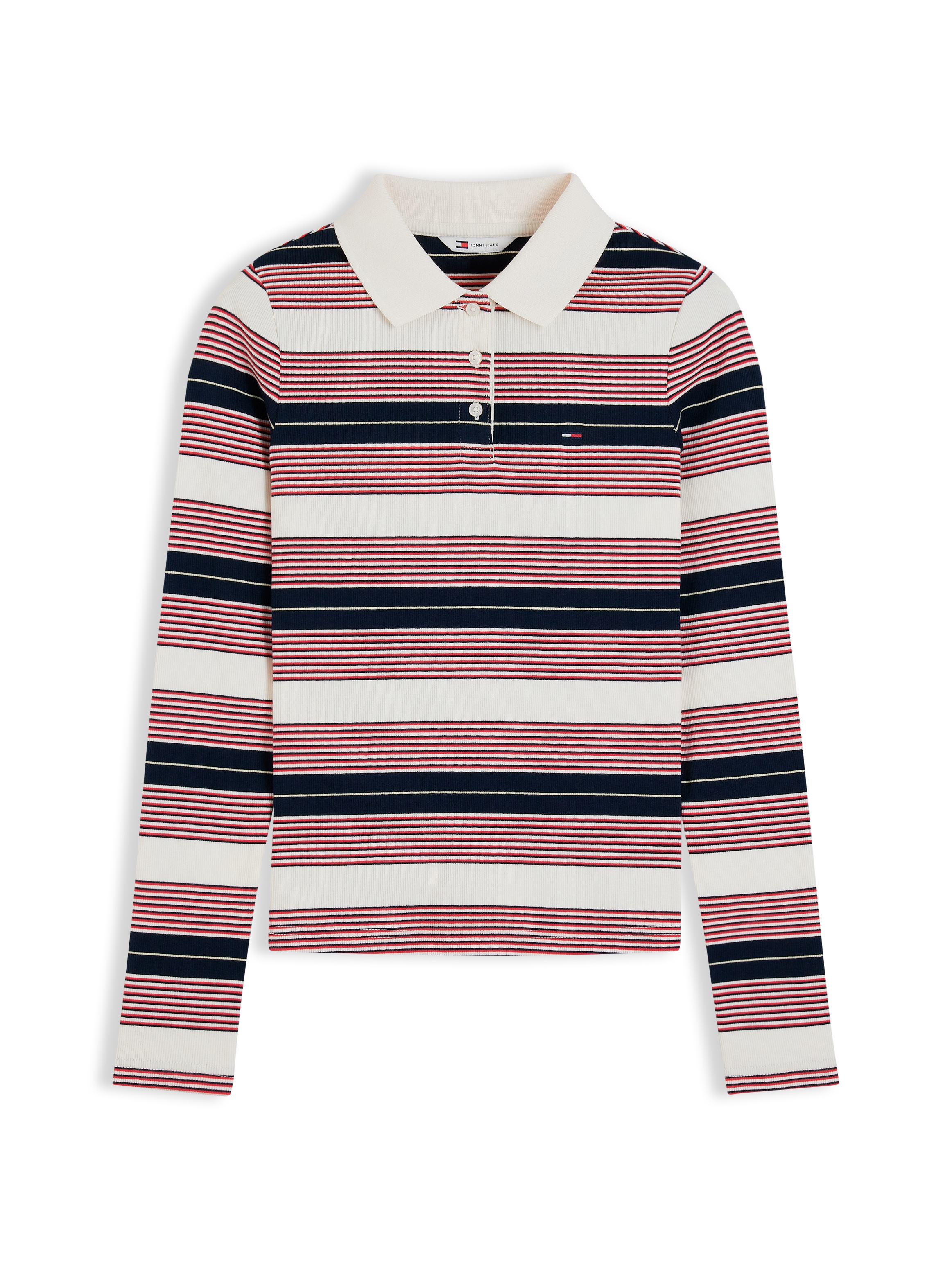 Tommy Jeans Langarm-Poloshirt »TJW SLIM RIB LS POLO EXT« Baumwollmischung, slim fit, figurbetont, in gerippter Struktur