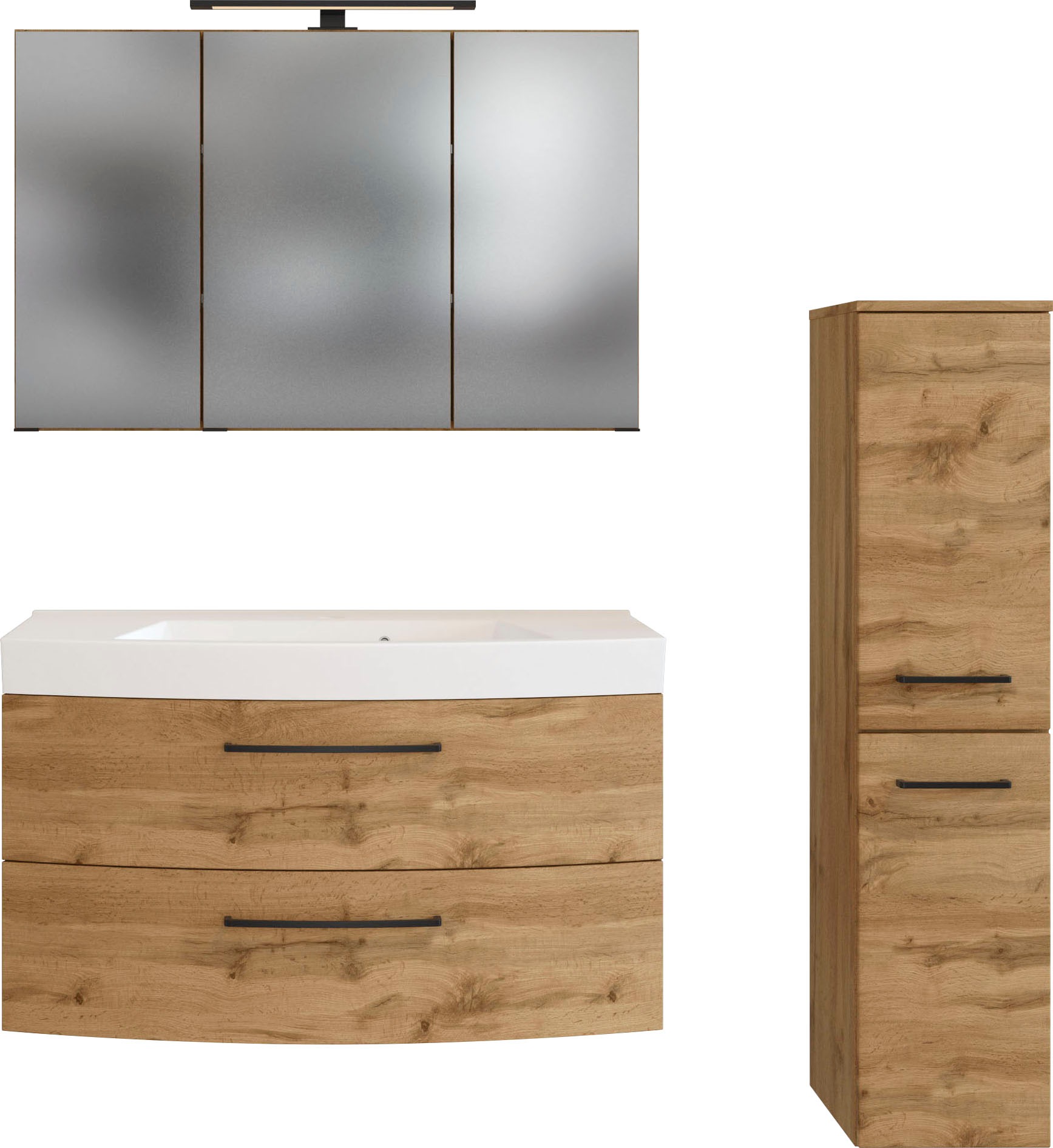 welltime Badmöbel-Set »Chicago«, (3 St., Spiegelschrank, Waschtisch, Midischrank), mit Mineralgussbecken