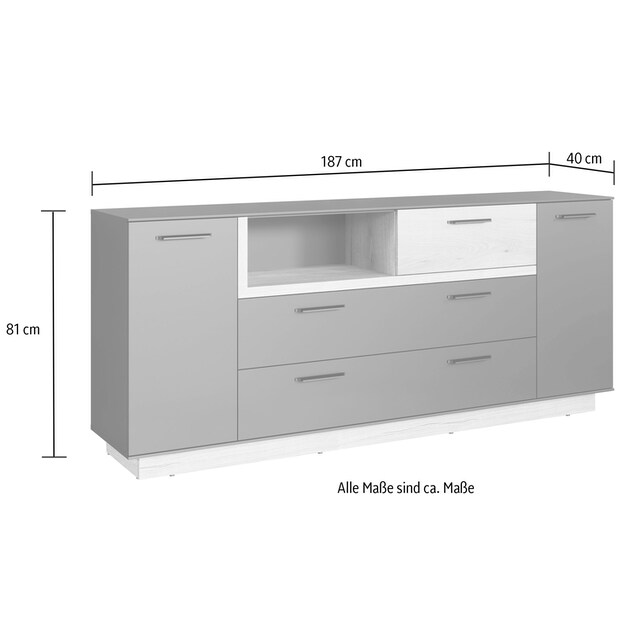 INOSIGN Sideboard »Premont«, (1 St.), ca. 187 cm breit, zweifarbiger Schrank,  moderne Eiche, stehend | BAUR