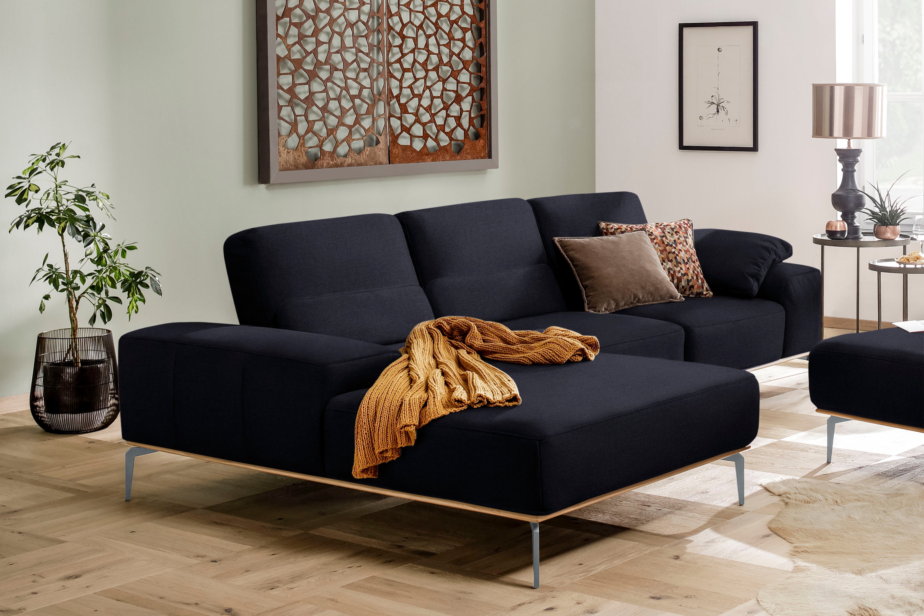 W.SCHILLIG Ecksofa "run, Designsofa mit tollem Sitzkomfort, bequem, Breite 299cm, L-Form" mit elegantem Holzsockel, Füße in Silber matt, Breite 299 cm