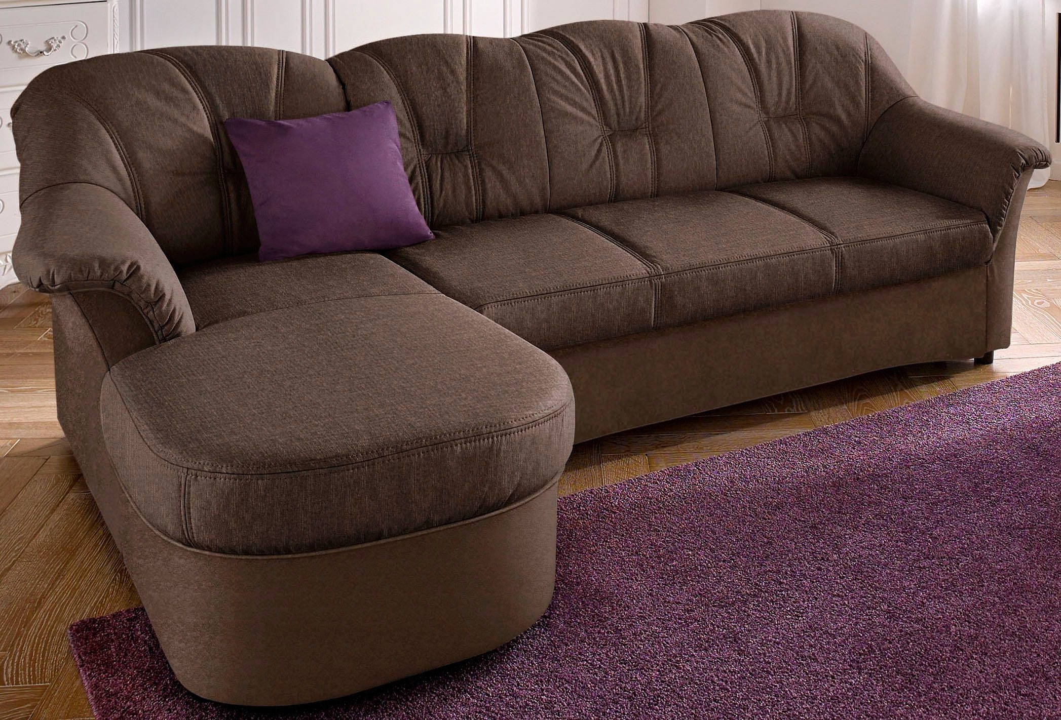DOMO collection Ecksofa "FLORES Schlafsofa, 233x142x86 cm, L-Form" whlw. mit Bettfunktion, whlw. mit Federkern