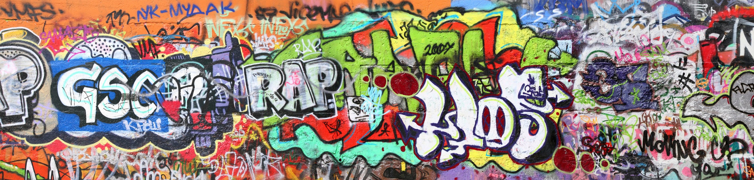 EXPRESS KÜCHEN Küchenrückwand "Graffiti", B/H: 240cm x 55,9cm, bunt, Spritzschutzwände