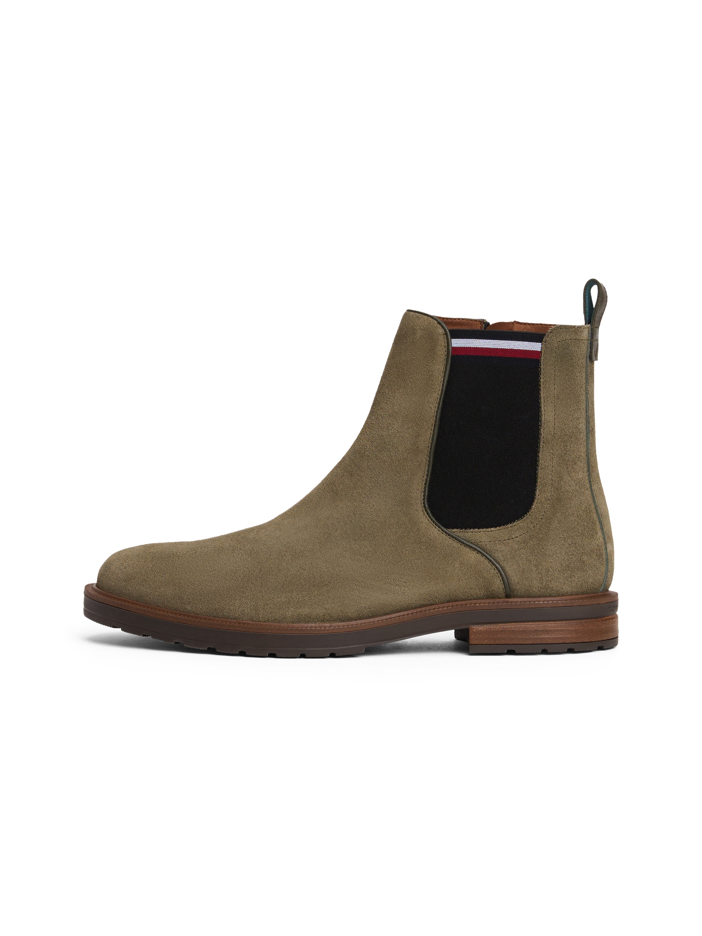 Tommy Hilfiger Chelseaboots »CLEATED HILFIGER SUEDE CHELSEA«, Blockabsatz, Stiefelette, Businessschuh in schmaler Form