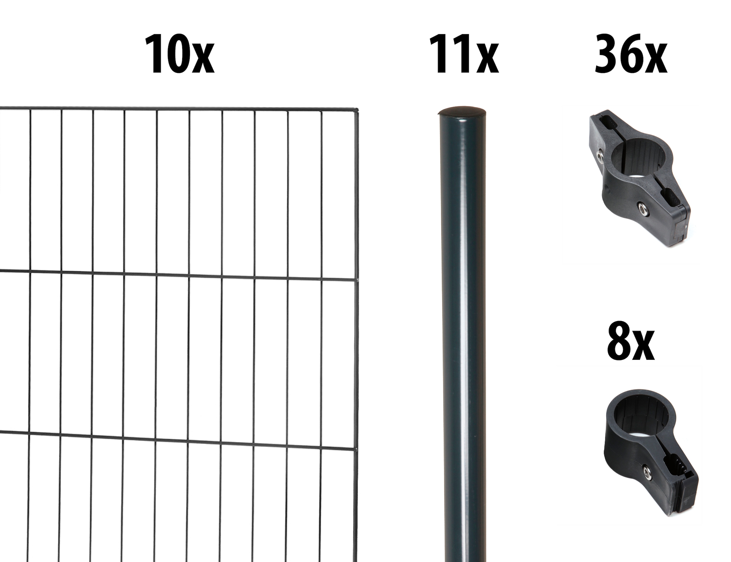 GARDEN N MORE Einstabmattenzaun "mit Rundpfosten", 10 Elemente für 20 m, LxH: 200 x 150 cm, mit 11 Pfosten