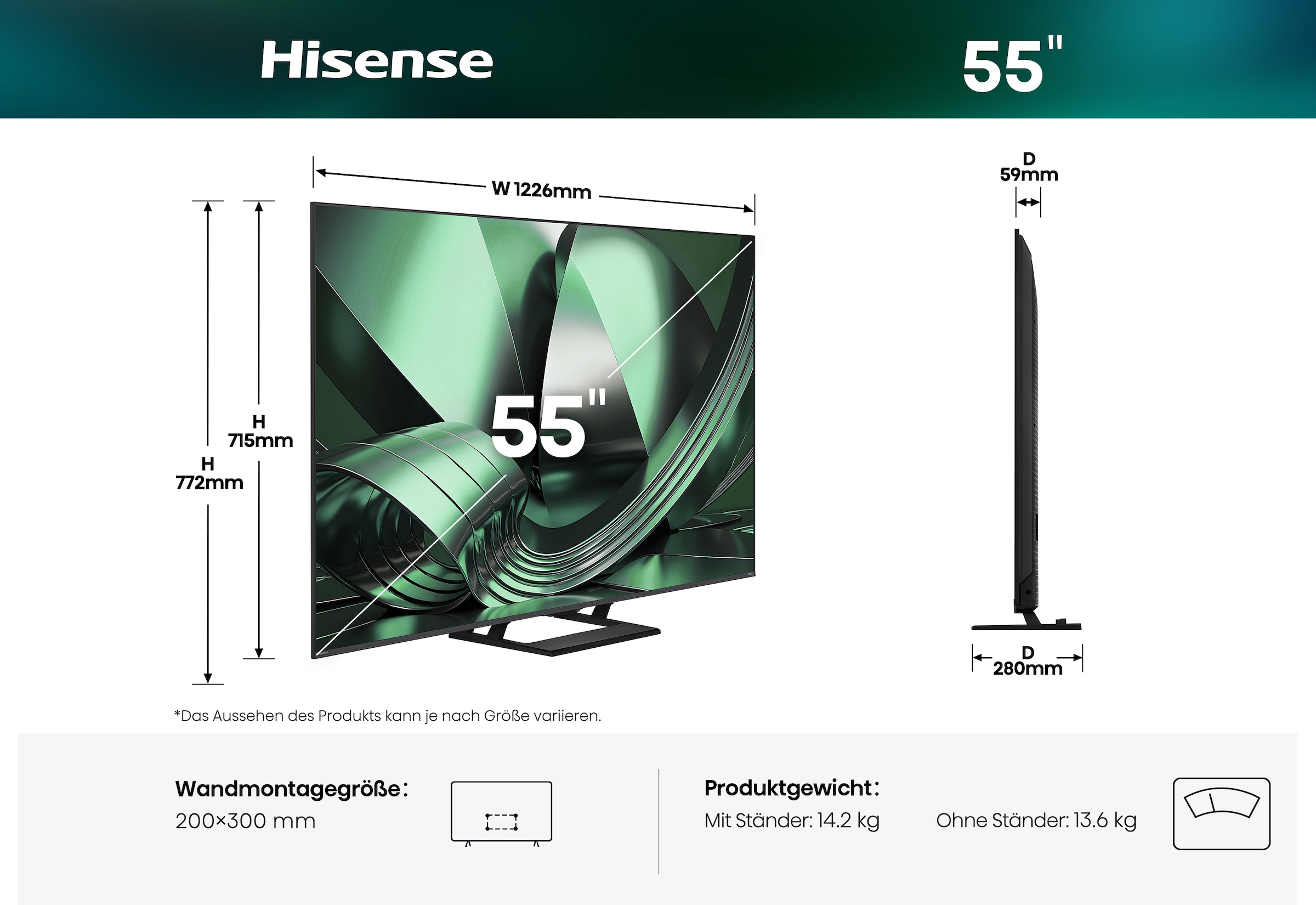 Hisense QLED-Fernseher »55U7DSE« 139 cm/55 ″ Smart-TV