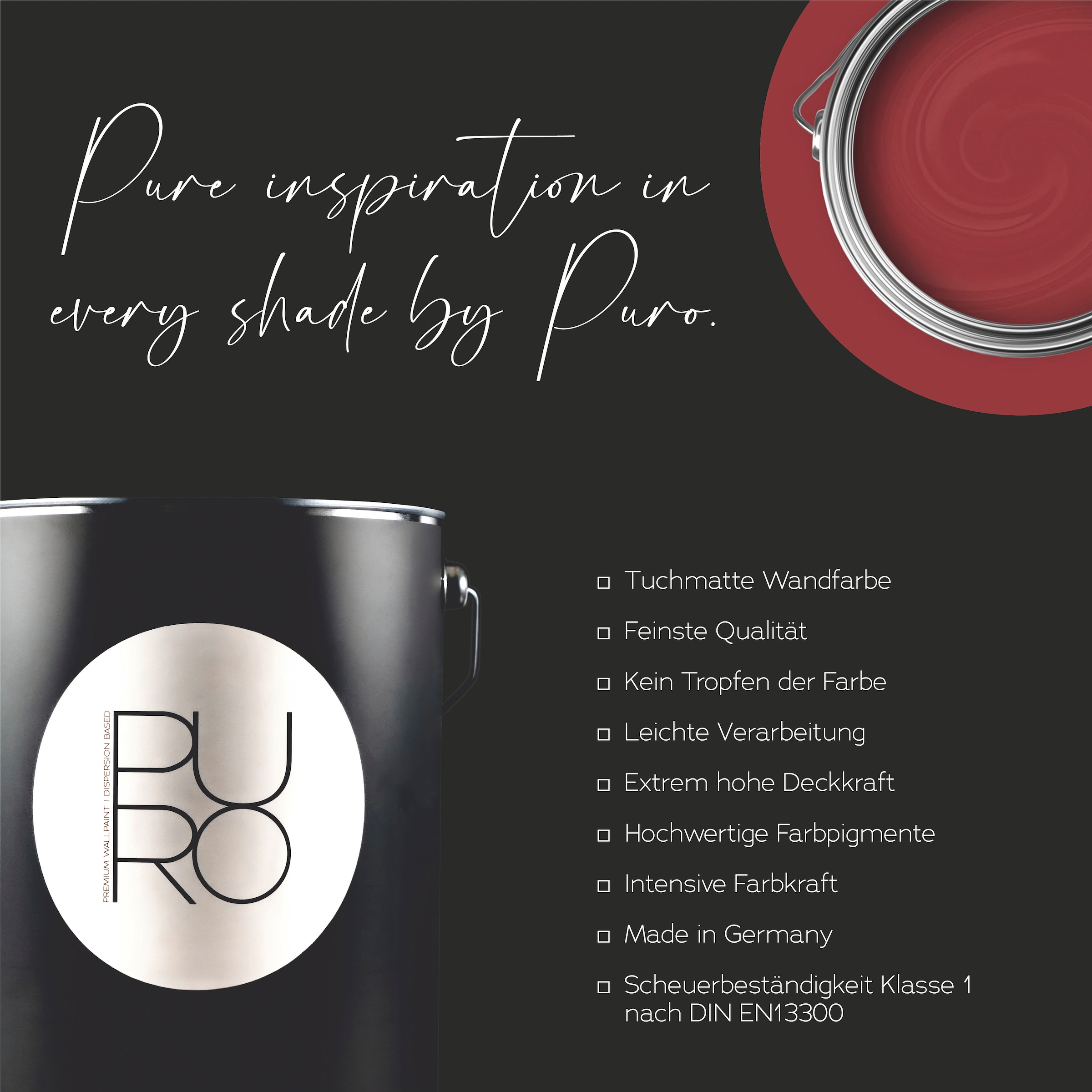 A.S. Création Wandfarbe »Premium Innenwandfarbe PURO Tuchmatt varied red« ideal für Wohnzimmer, Schlafzimmer, Flur und Küche, Farbwelt Rot