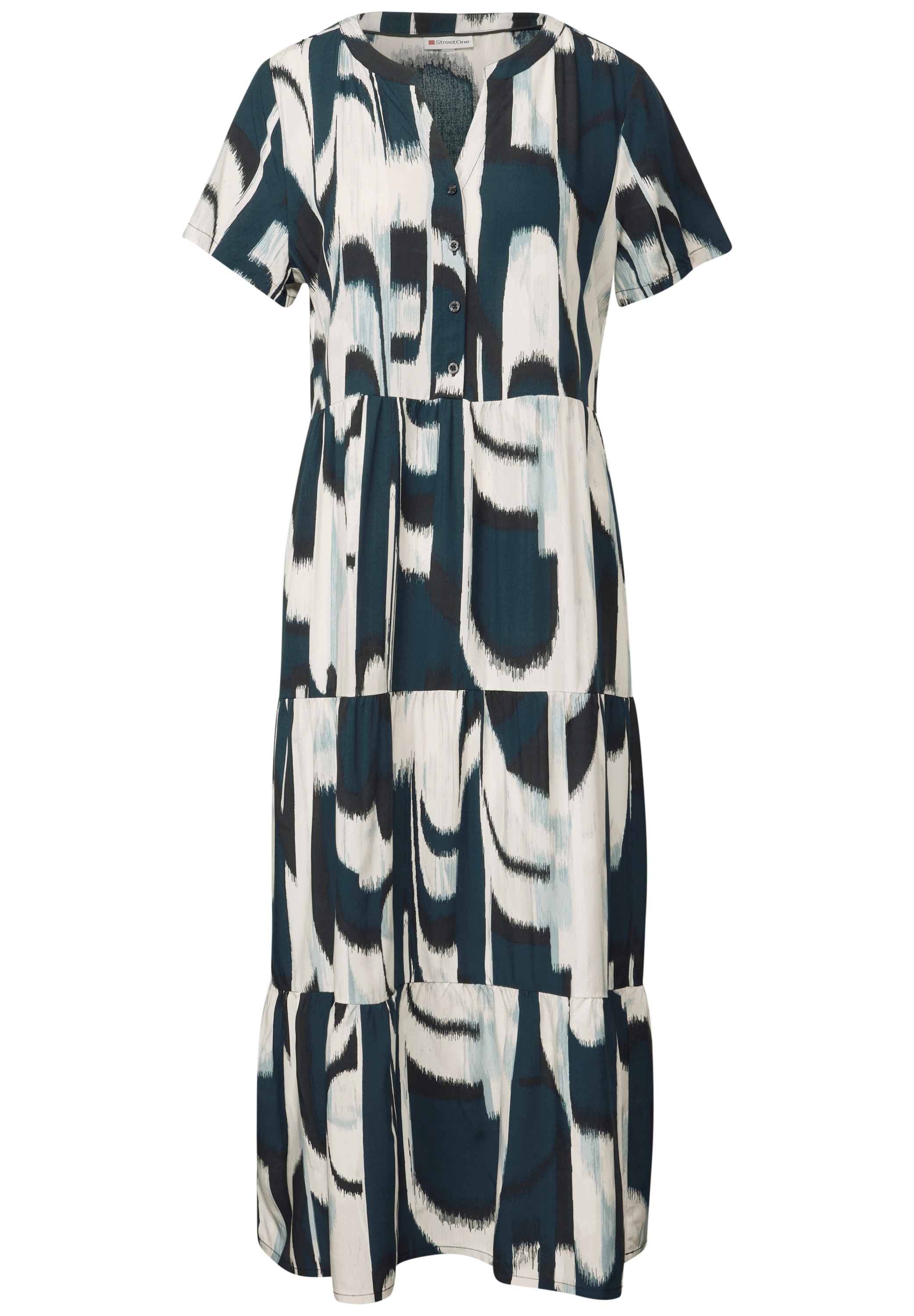 STREET ONE Volantkleid, Sommerkleid mit grafischem Allover-Muster