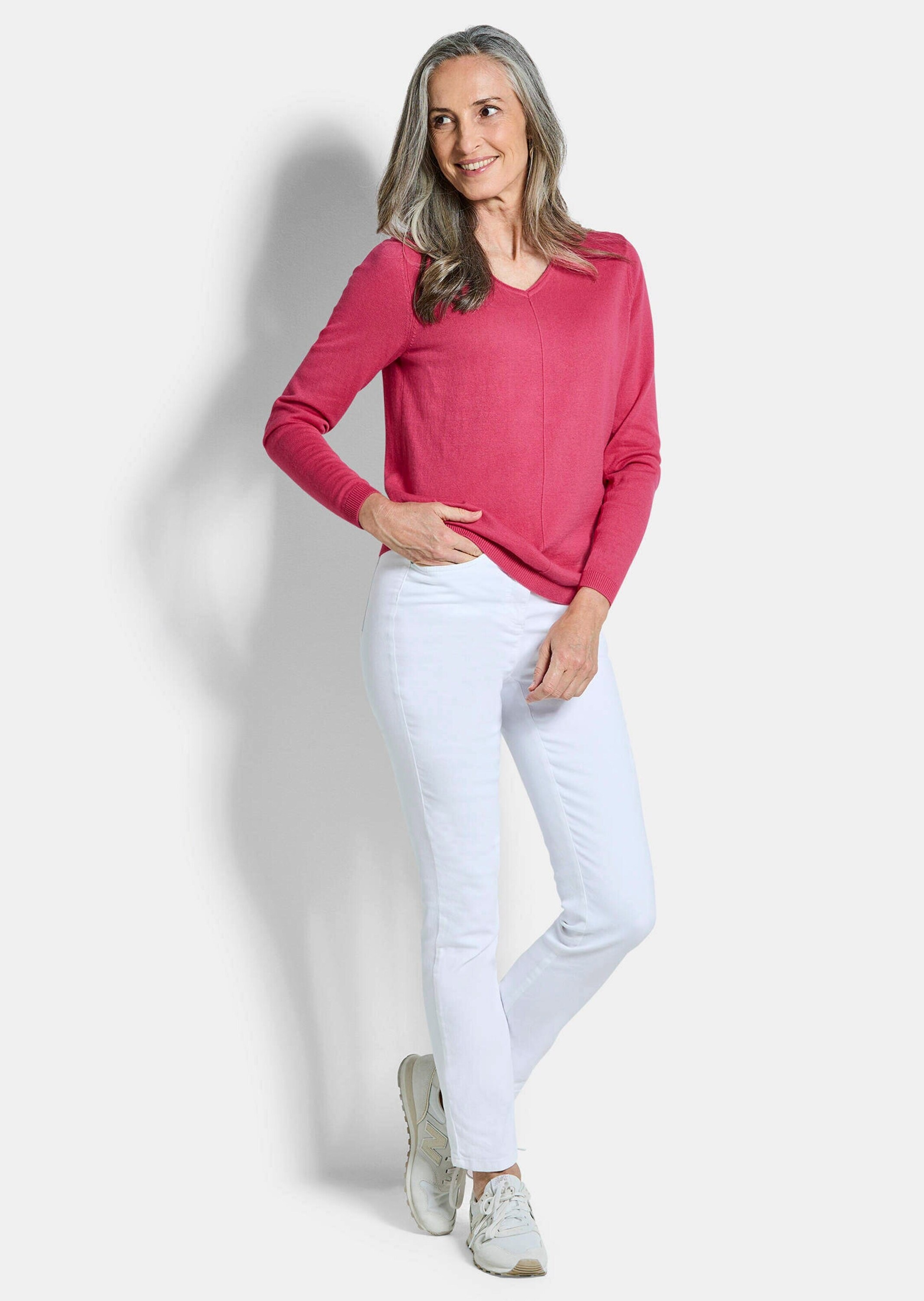 GOLDNER Rundhalspullover "Baumwollpullover mit V-Ausschnitt" mit Kaschmiera günstig online kaufen